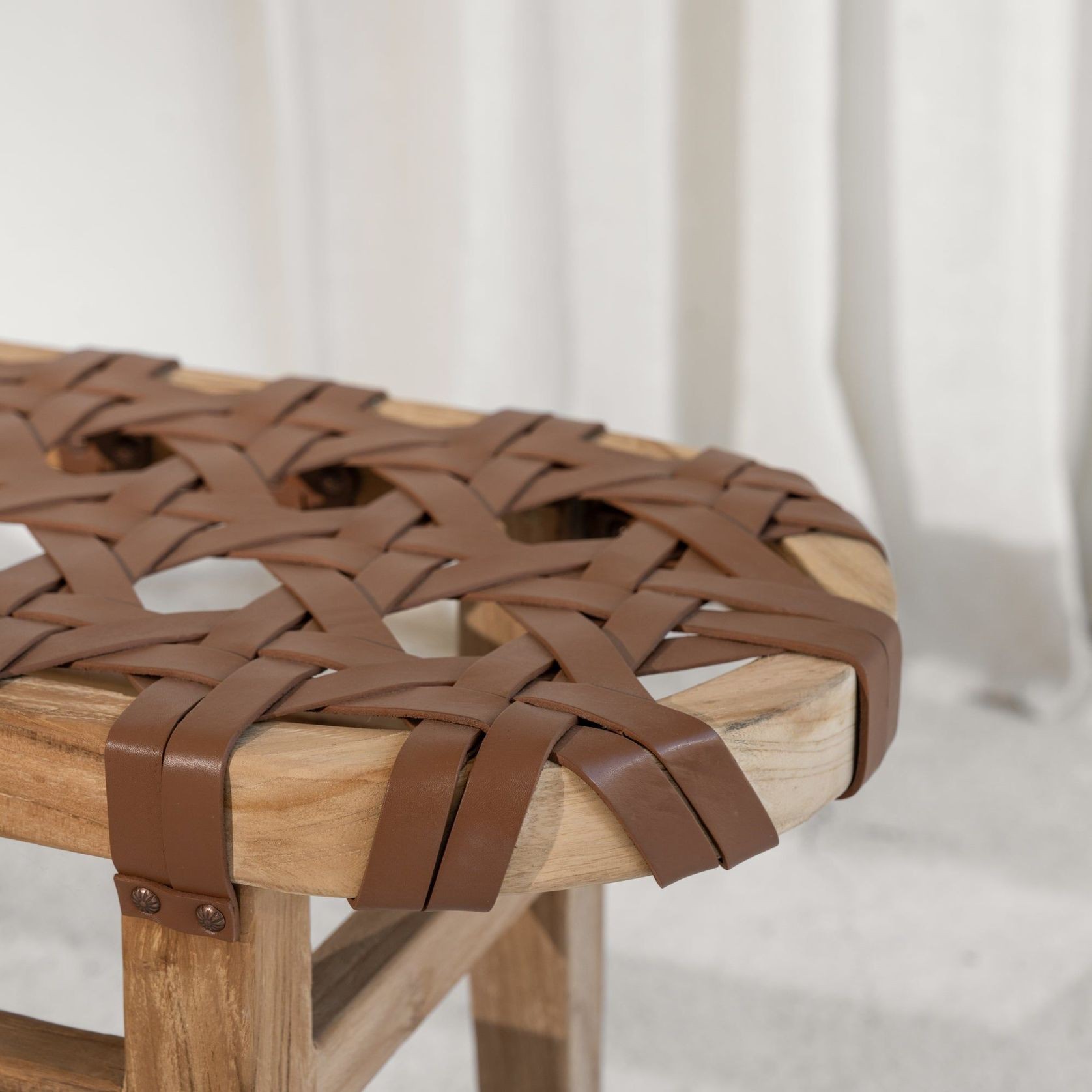 Ellery Woven Leather Bench Seat gallery detail image