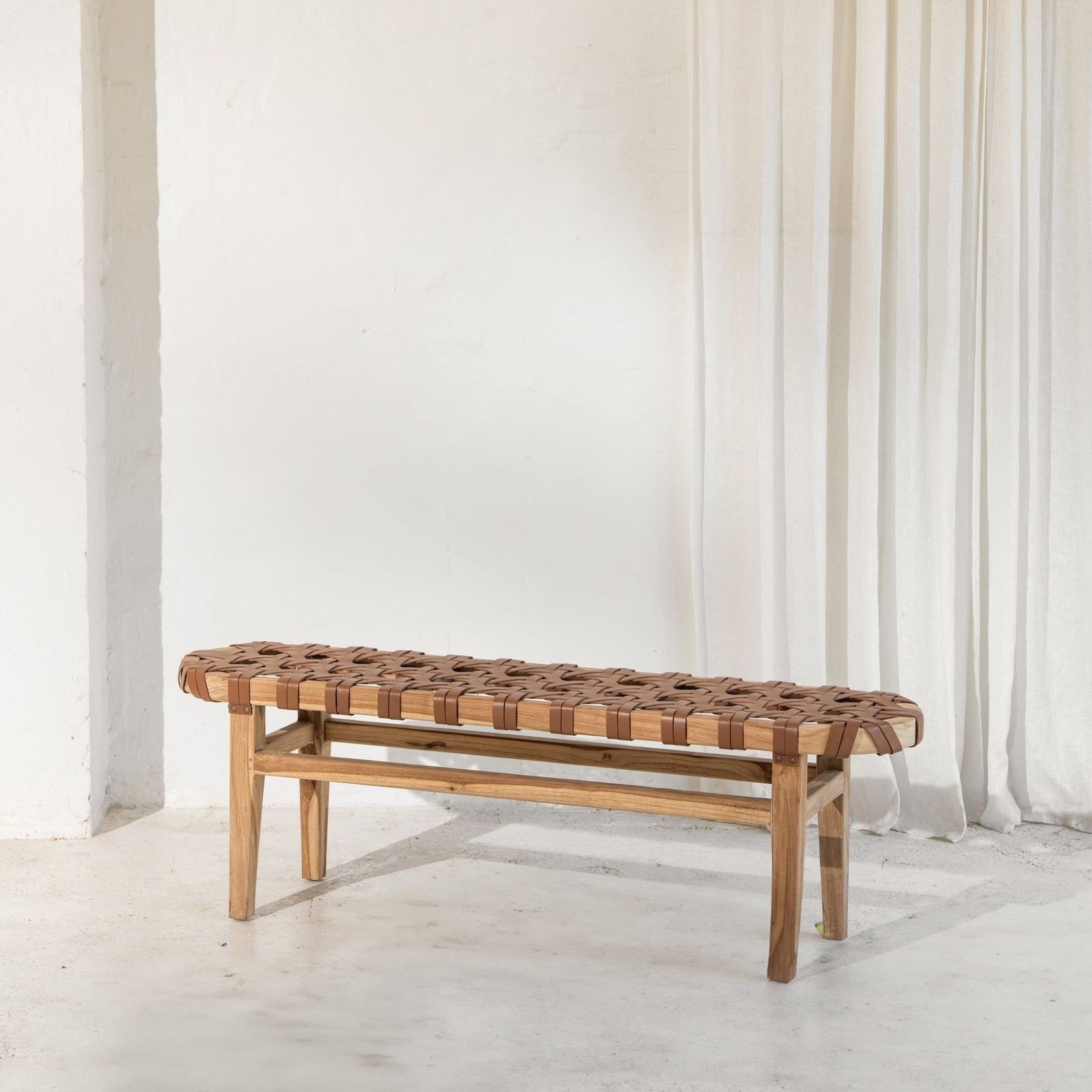 Ellery Woven Leather Bench Seat gallery detail image