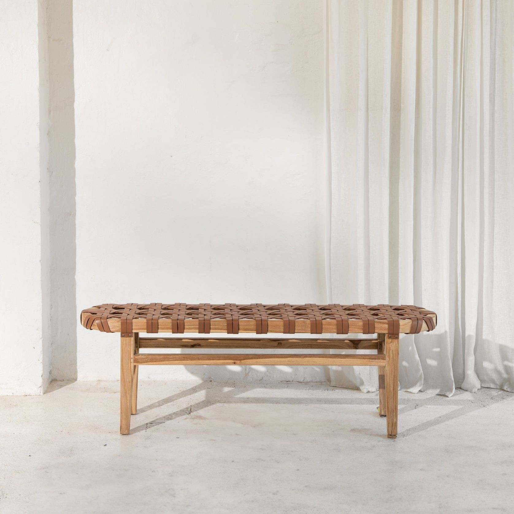 Ellery Woven Leather Bench Seat gallery detail image