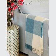 NZ Wool Throw - Checkboard, Aqua Blue | 100% Merino Wool gallery detail image