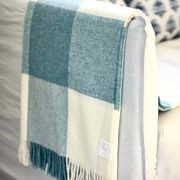 NZ Wool Throw - Checkboard, Aqua Blue | 100% Merino Wool gallery detail image