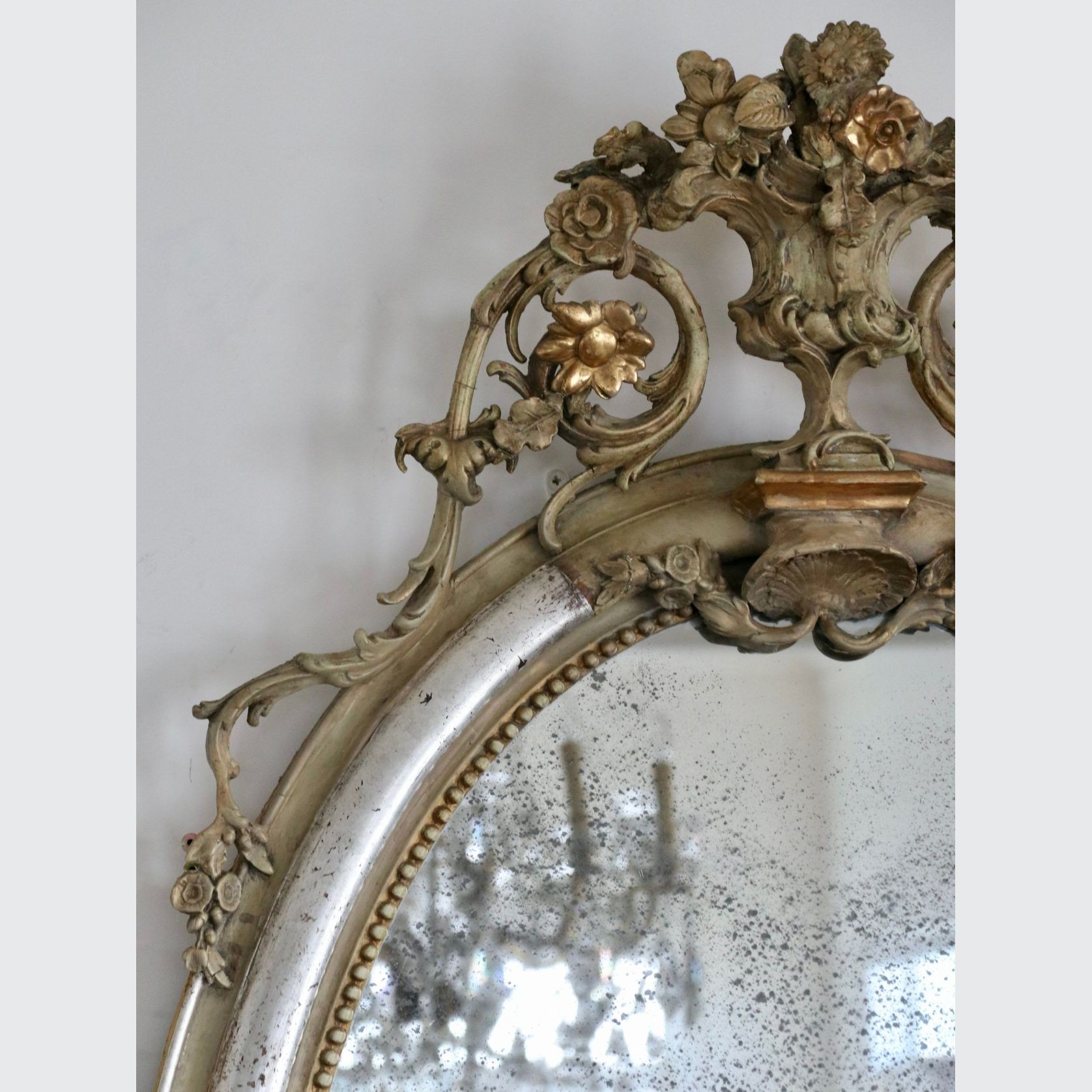 Louis Philippe Oval Silver Leaf Mirror In the Regency Style gallery detail image