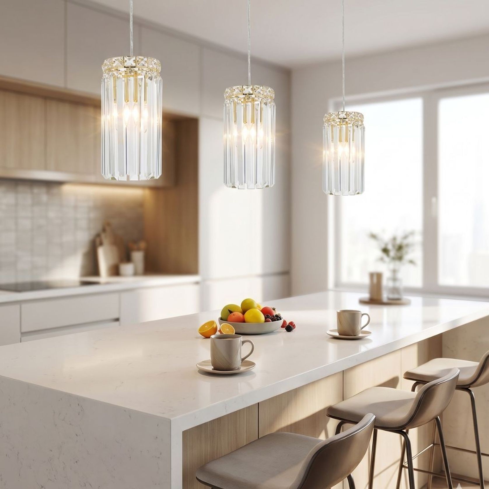 Modular Single Light Pendant - Round - Gold Fixtures - H:25cm gallery detail image