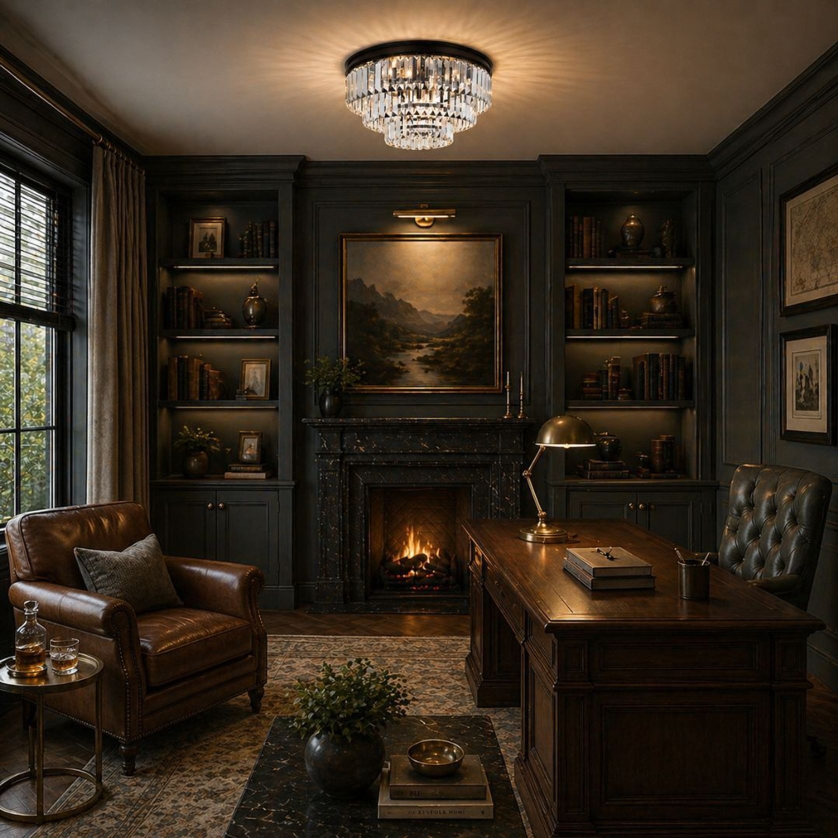 Jordan Collection - Flush Mount Chandelier - Warm Bronze - W:50cm gallery detail image