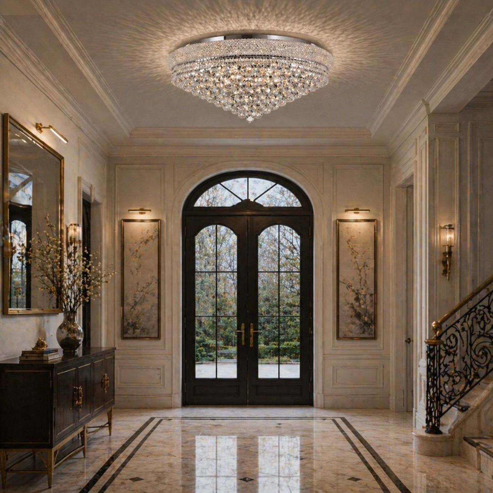 Royal Empress Flush Mount Basket Chandelier - Chrome - W:90cm gallery detail image