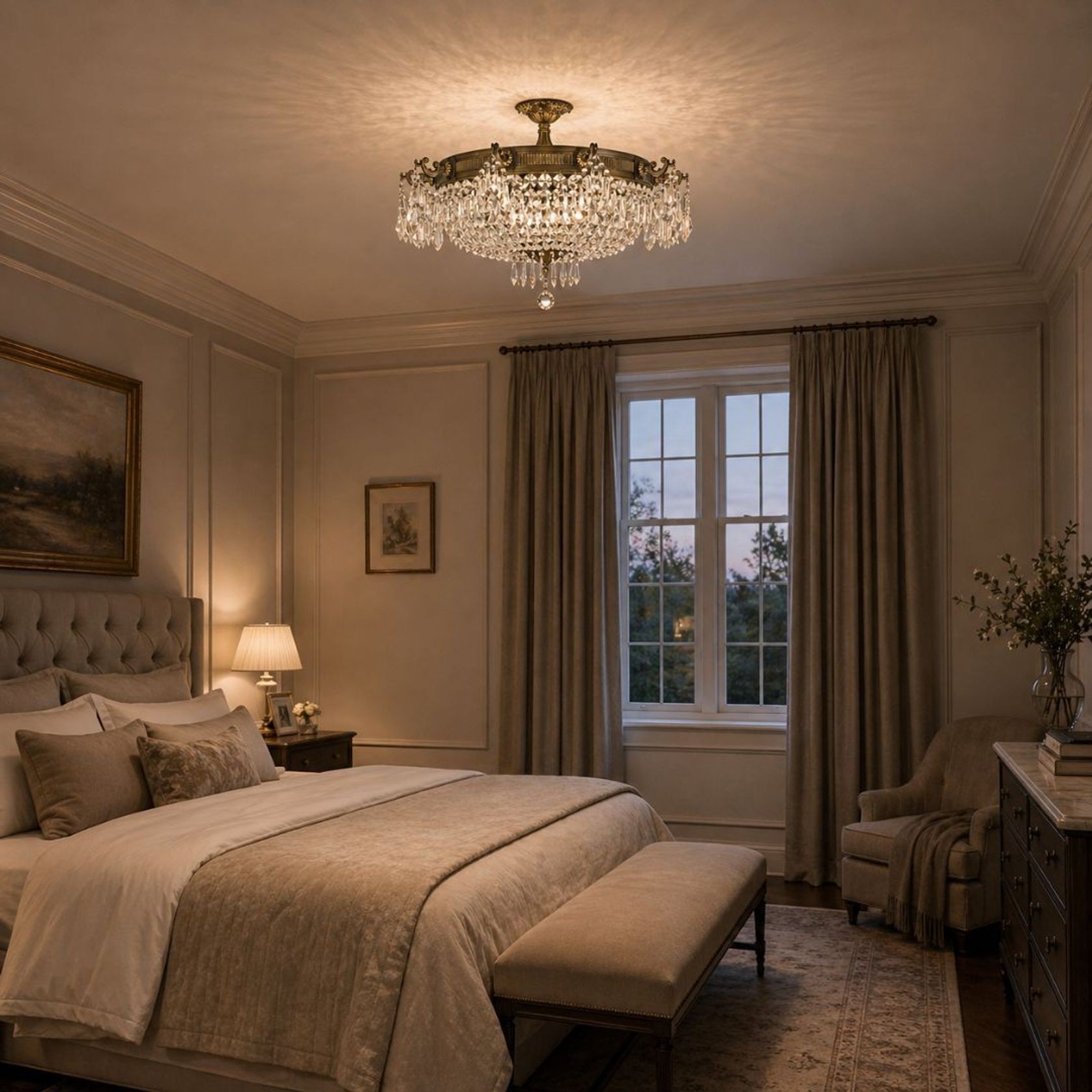 Regency Basket Chandelier - Antique Bronze Style - Flush Mount - W:75cm gallery detail image