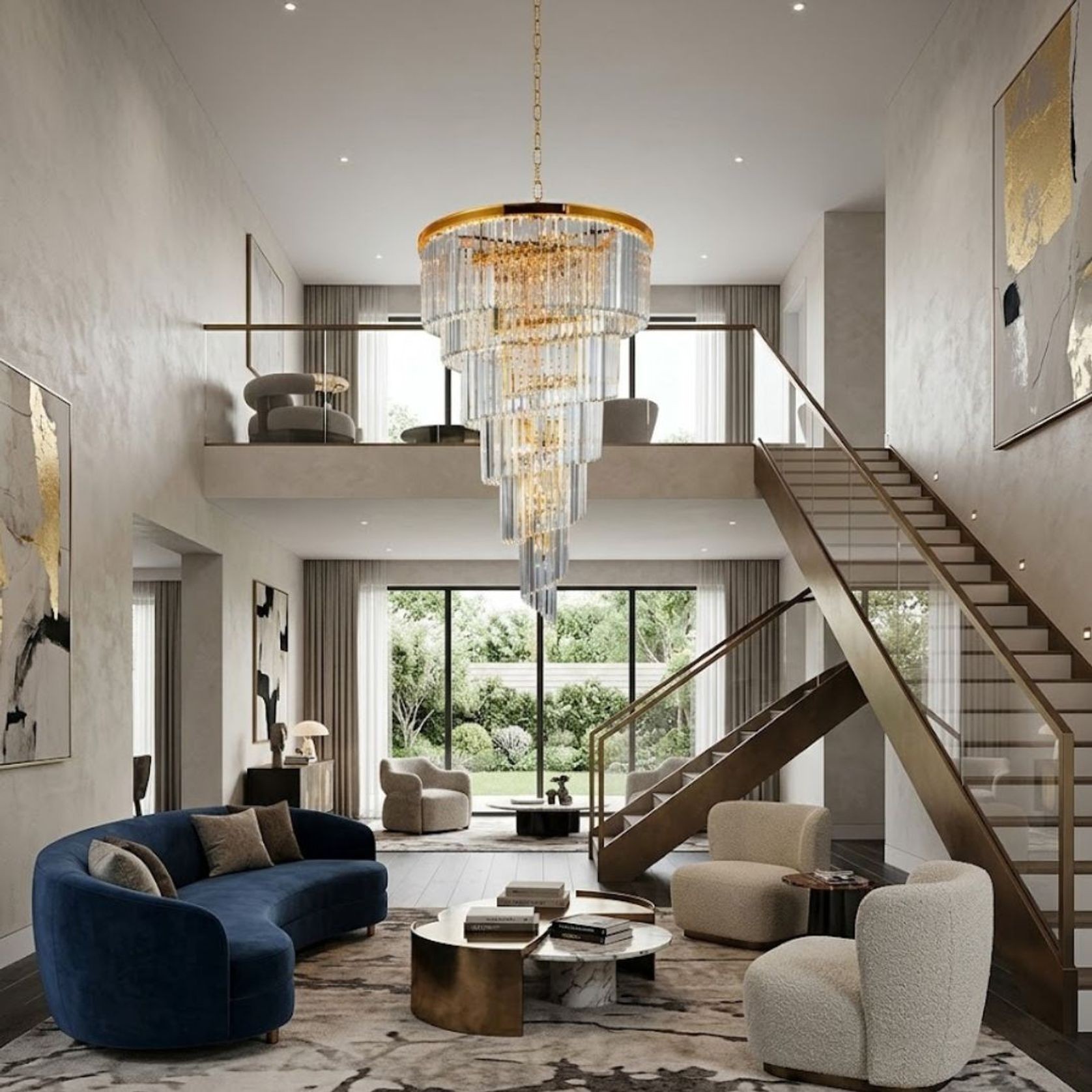 NewYork Oasis Spiral Chandelier - Gold - W:80cm gallery detail image