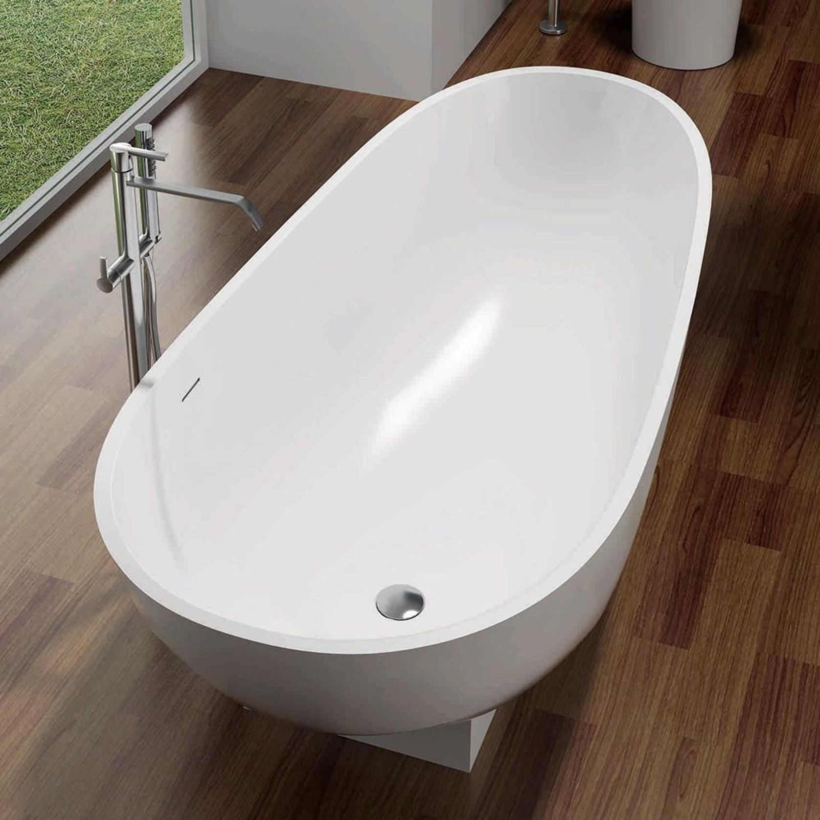 Pietra Bianca Flora Freestanding Stone Bath gallery detail image