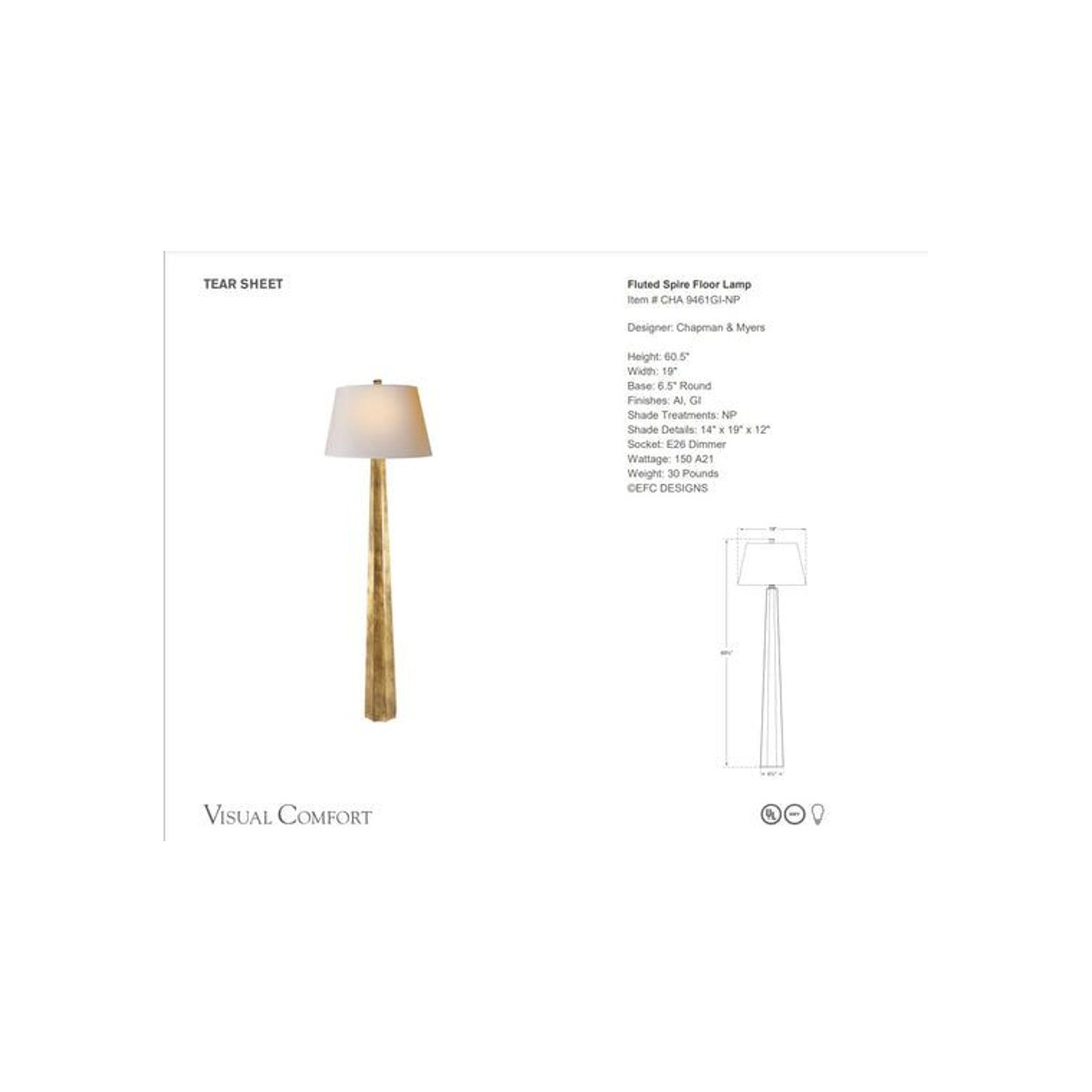 Visual Comfort E. F. Chapman Fluted Spire Floor Lamp gallery detail image