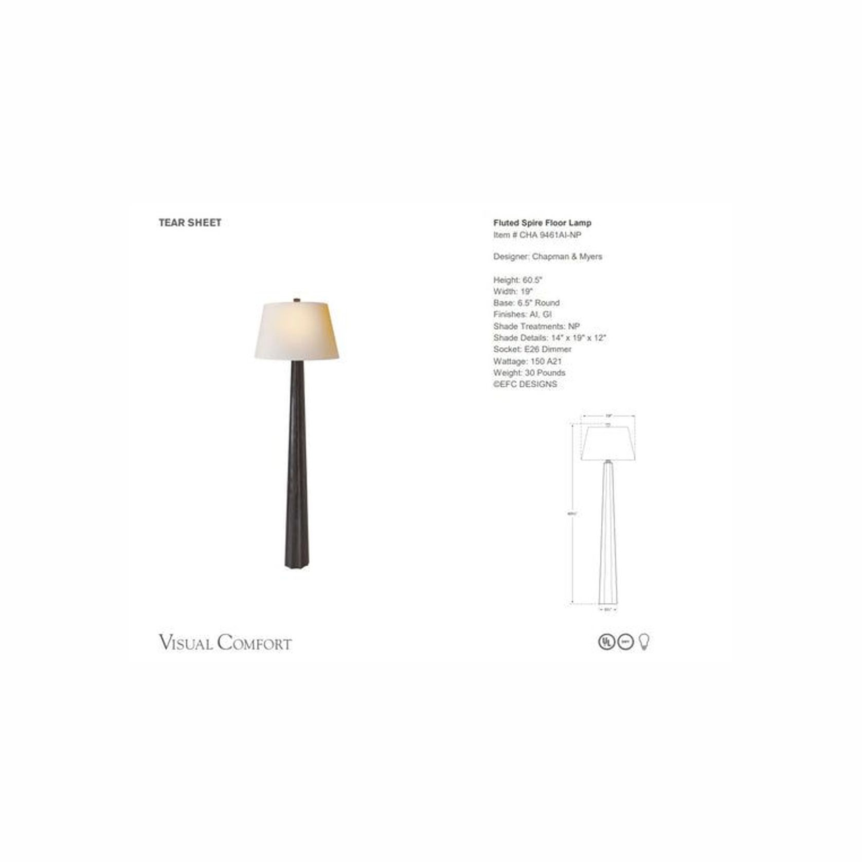 Visual Comfort E. F. Chapman Fluted Spire Floor Lamp gallery detail image