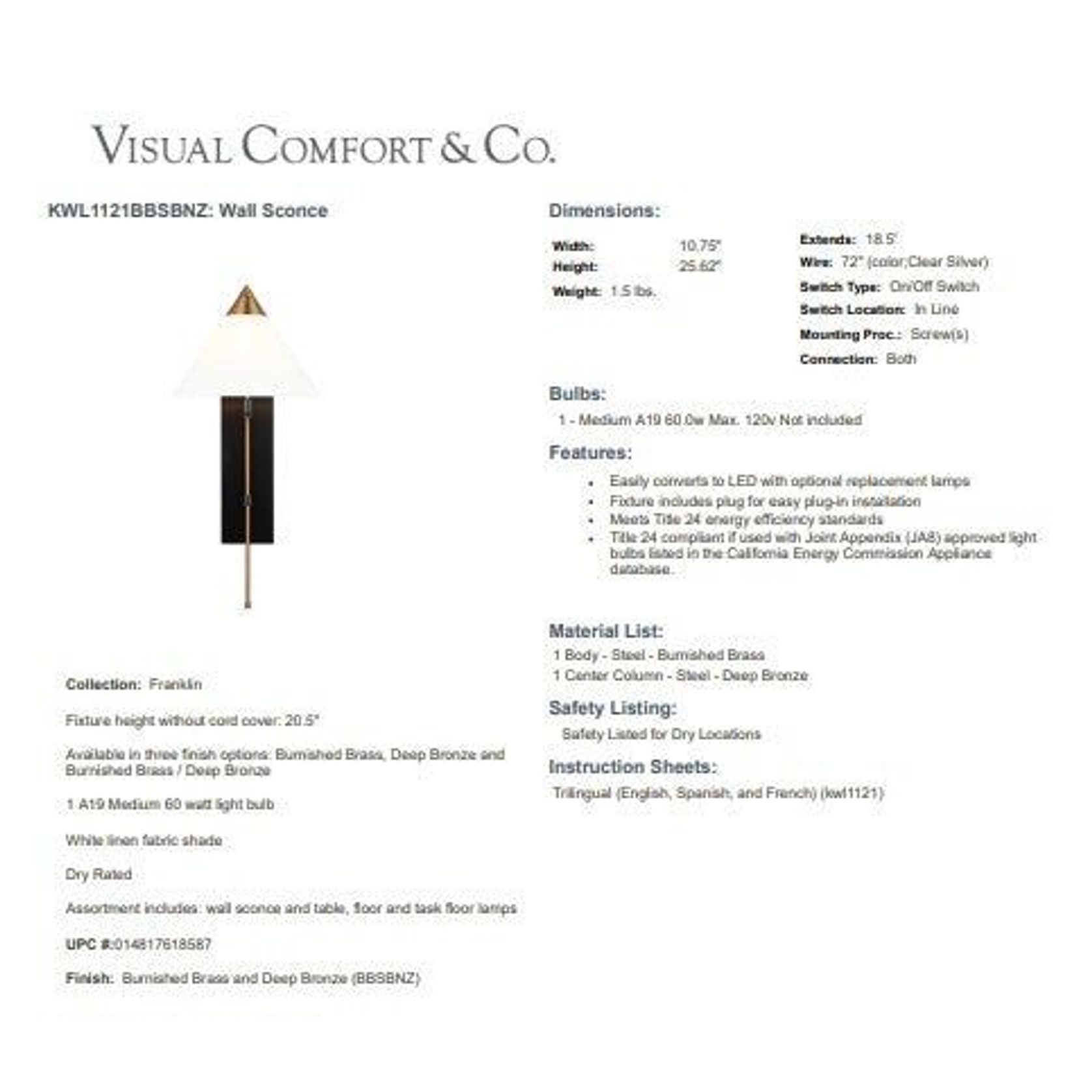 Visual Comfort Studio Franklin Wall Sconce gallery detail image