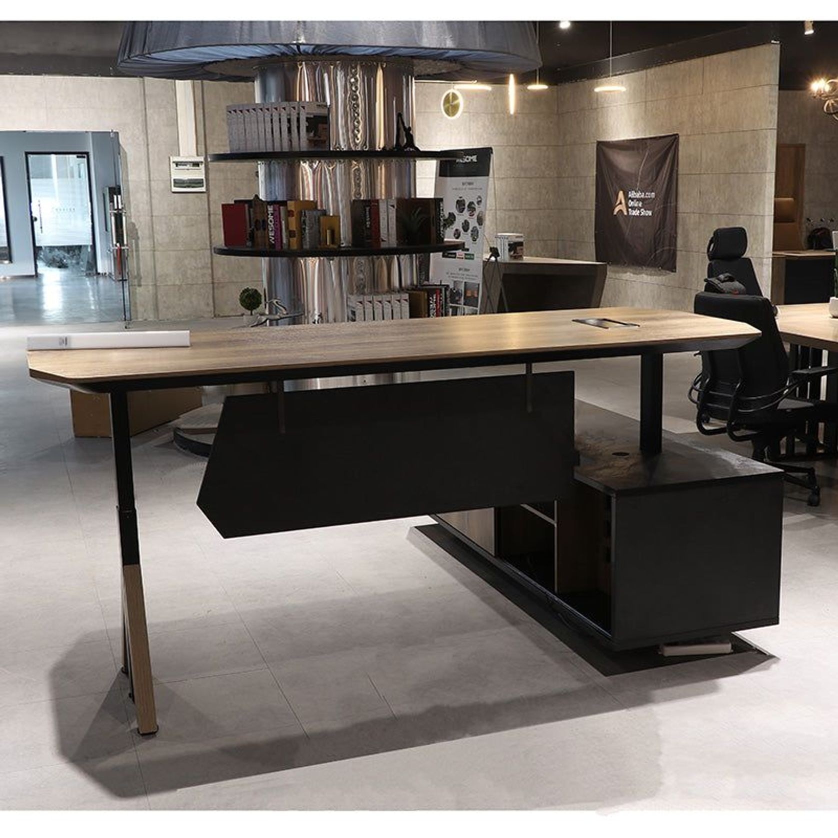 EASTON Sit Stand Electric Lift Executive Desk with Left Return 2.2m - Warm Oak & Black gallery detail image