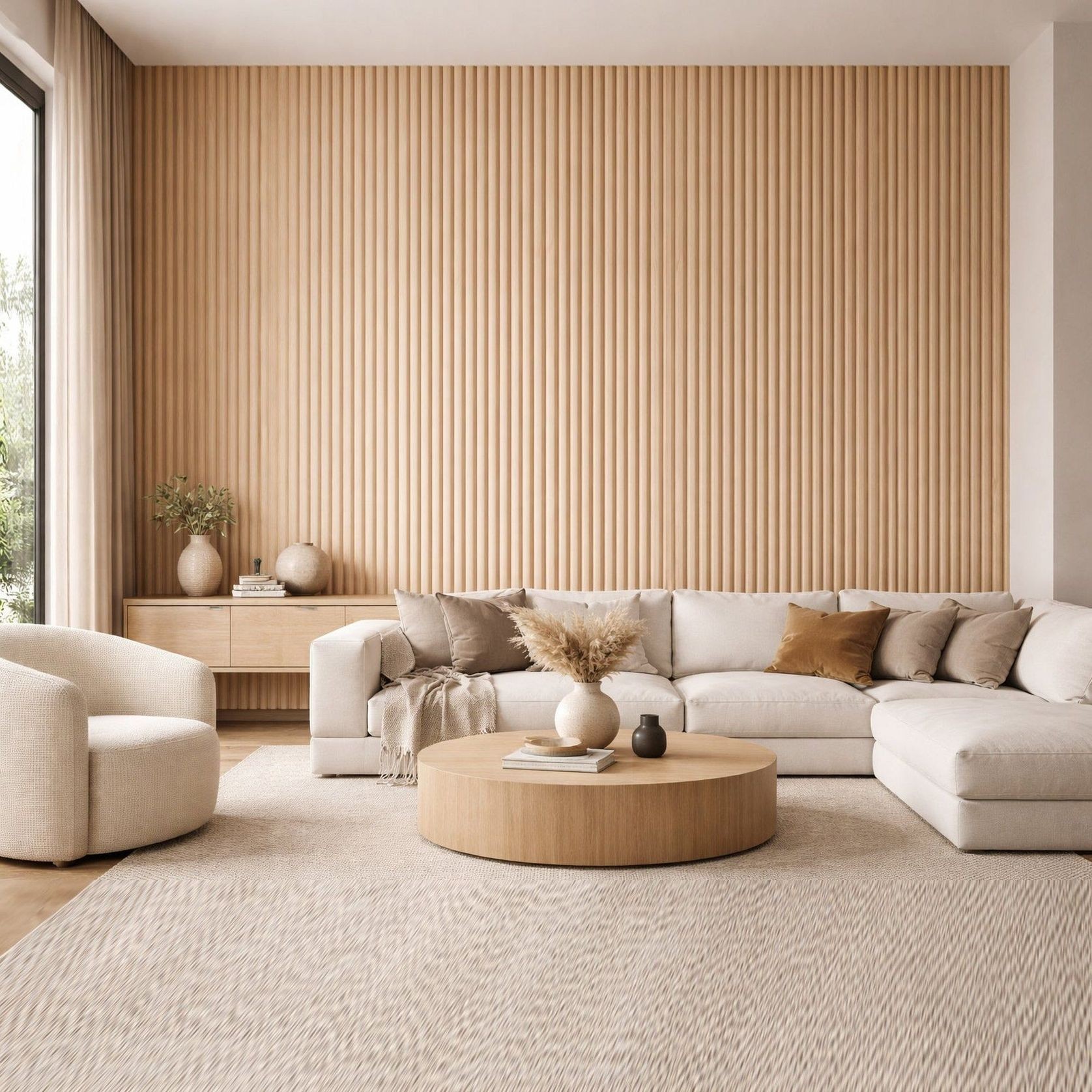 WOODFLEX Flexible Wooden Slat Wall Panel - Oak Veneer - 2700mm x 600mm - Half Round 37mm gallery detail image
