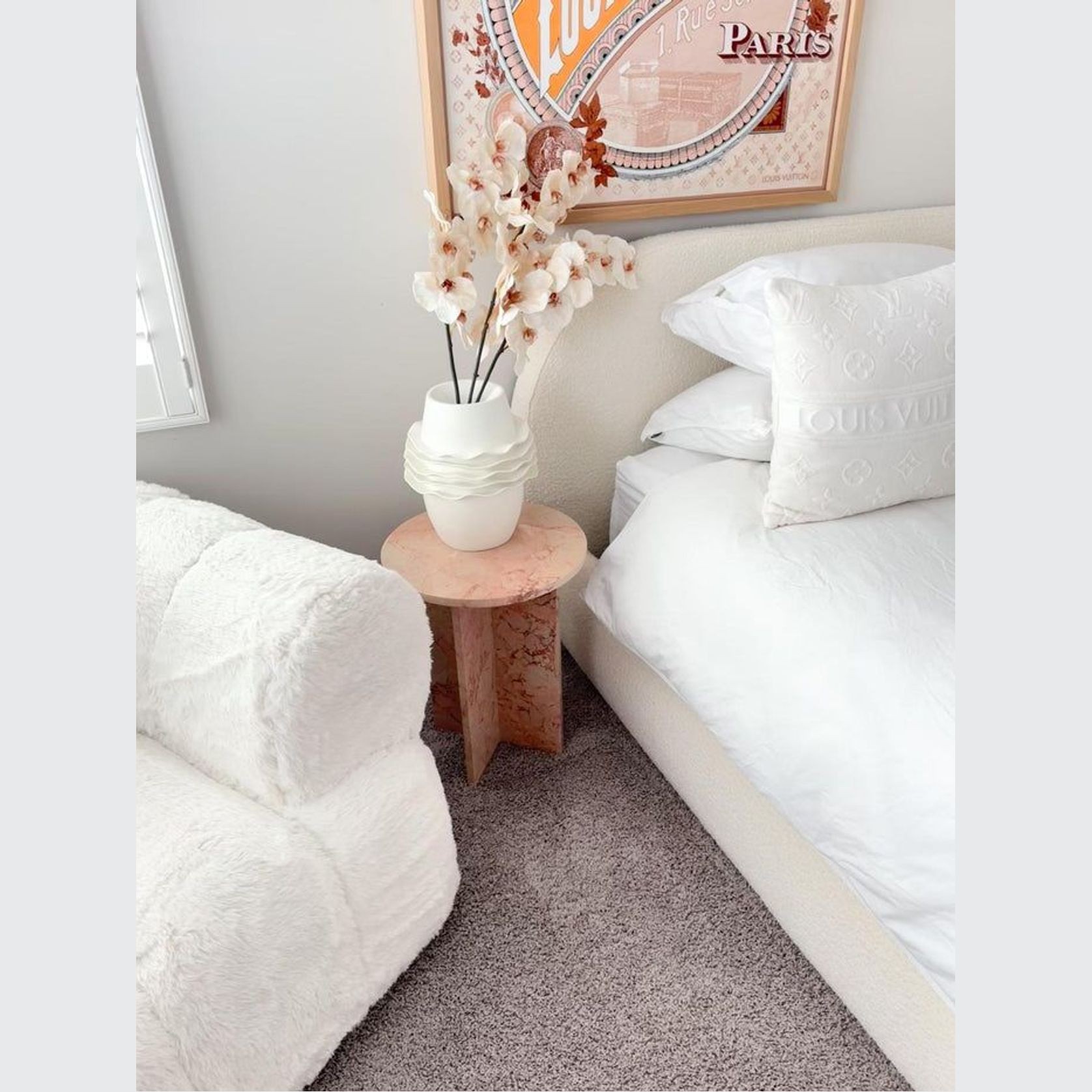 Round Cross Side Table - Pearl Pink Blush Marble | Natural Stone Co. gallery detail image