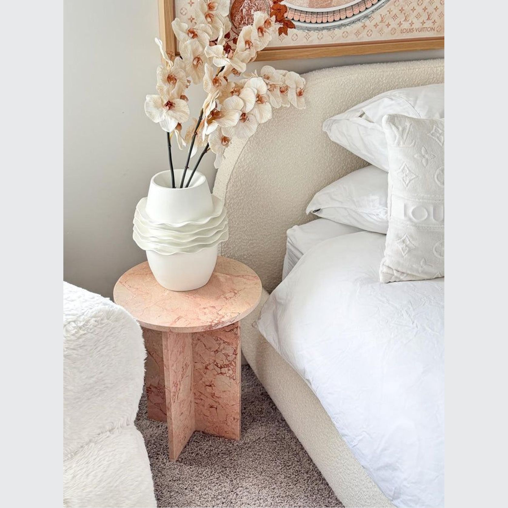 Round Cross Side Table - Pearl Pink Blush Marble | Natural Stone Co. gallery detail image