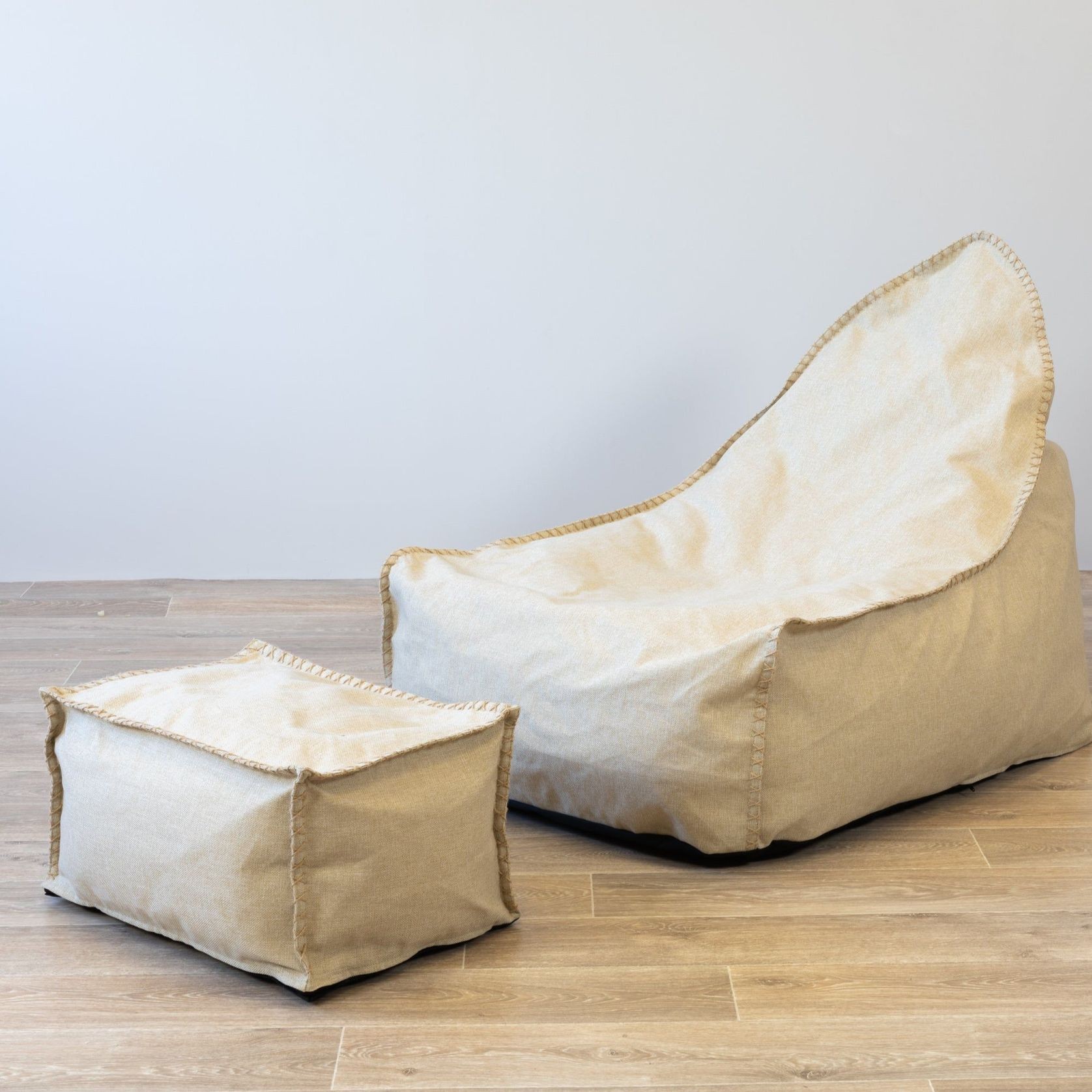 Linen Bean Bag and Ottoman - Natural gallery detail image
