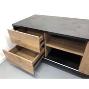 EASTON Executive Desk with Left Return 2.2-2.4m - Warm Oak & Black gallery detail image