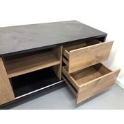 EASTON Executive Desk with Right Return 2.2-2.4m - Warm Oak & Black gallery detail image