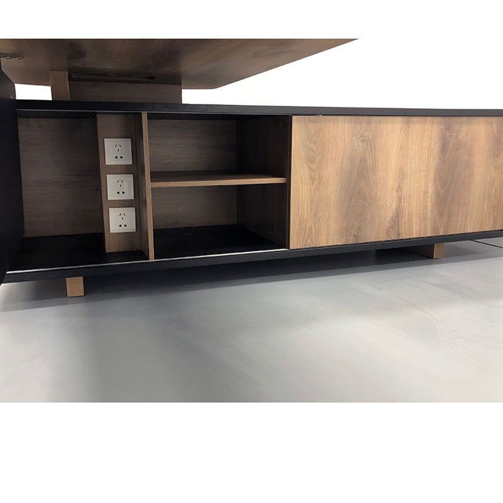 EASTON Executive Desk with Right Return 2.2-2.4m - Warm Oak & Black gallery detail image