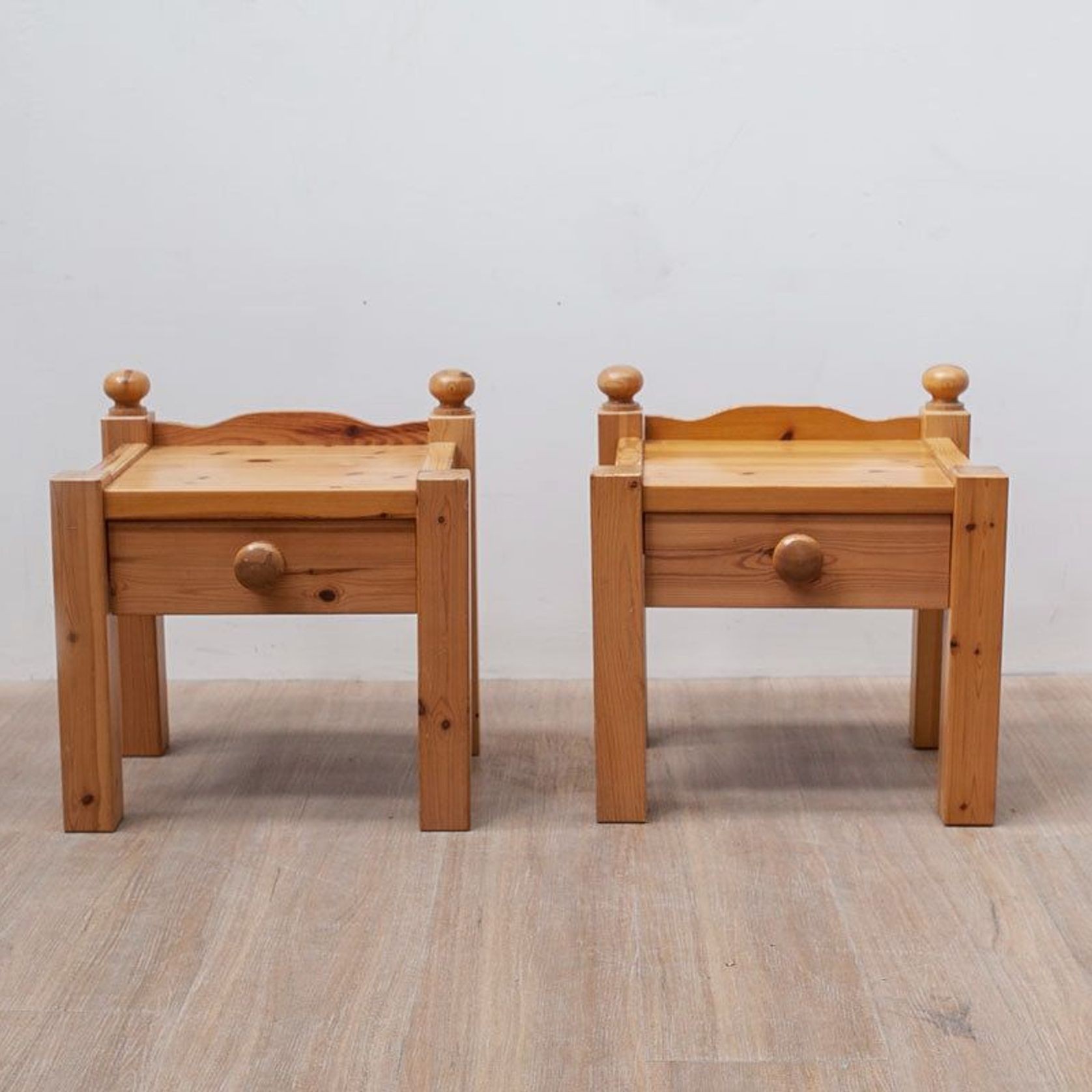 Pair of Detailed Baltic Pine Bedside Tables, Danish 80's ArchiPro AU