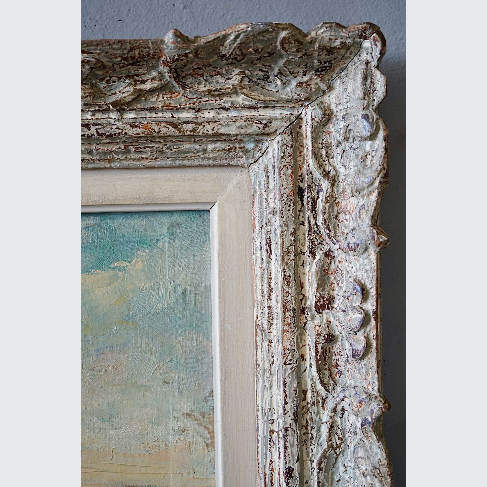 Antique Oil Painting of a French Coastal Scene gallery detail image