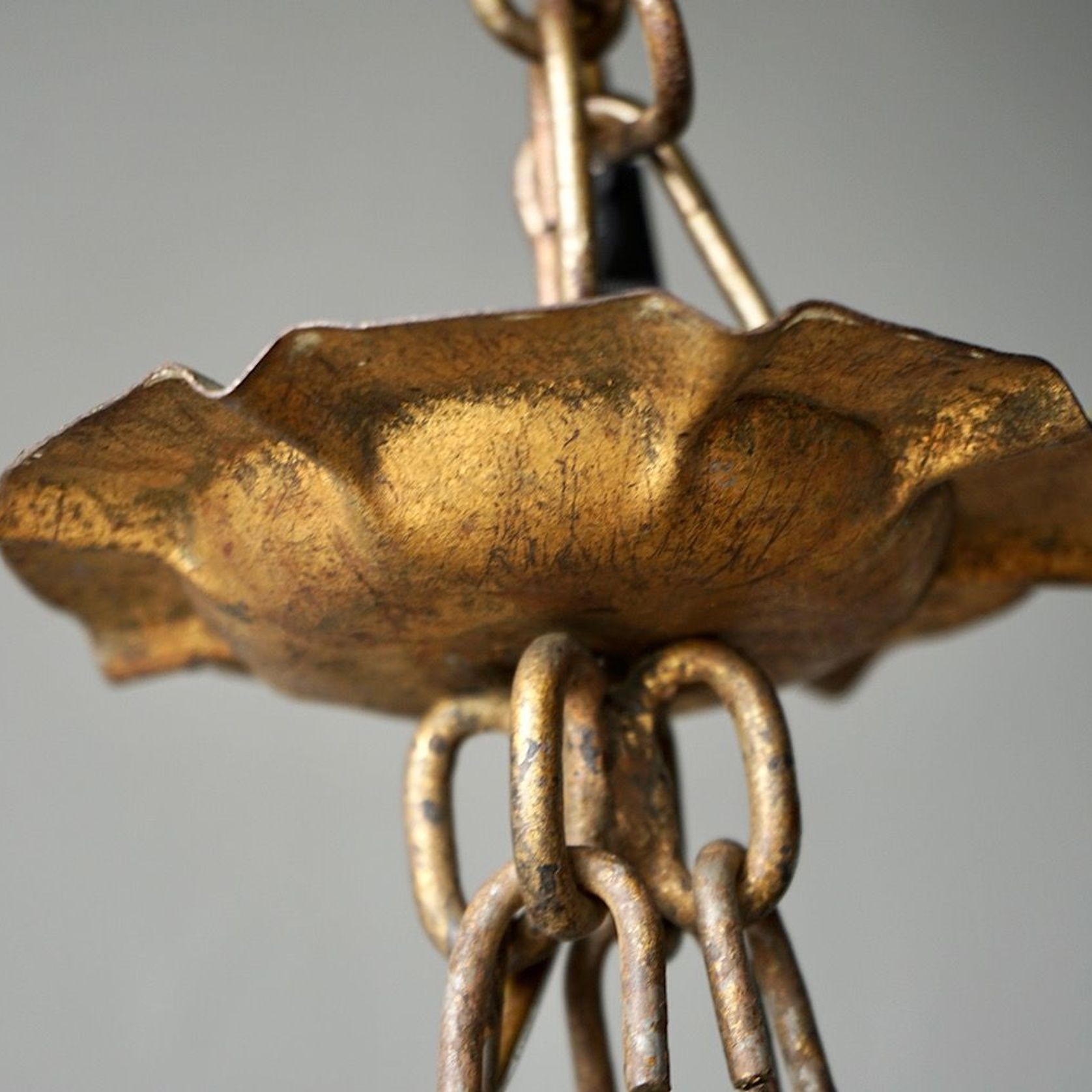 French Gilded Iron Chandelier gallery detail image