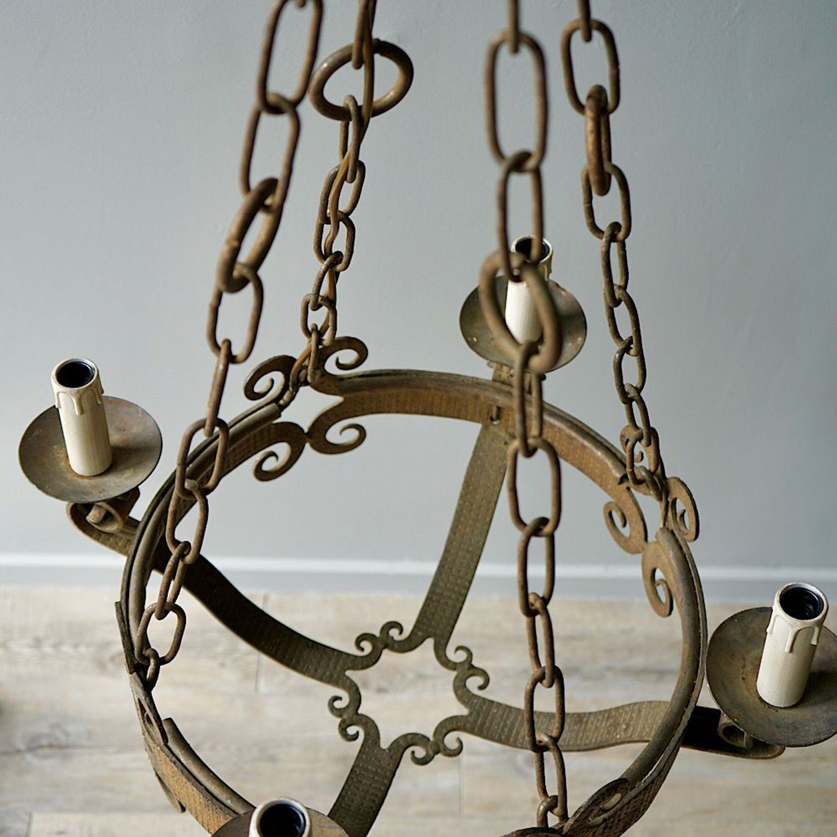 French Gilded Iron Chandelier gallery detail image