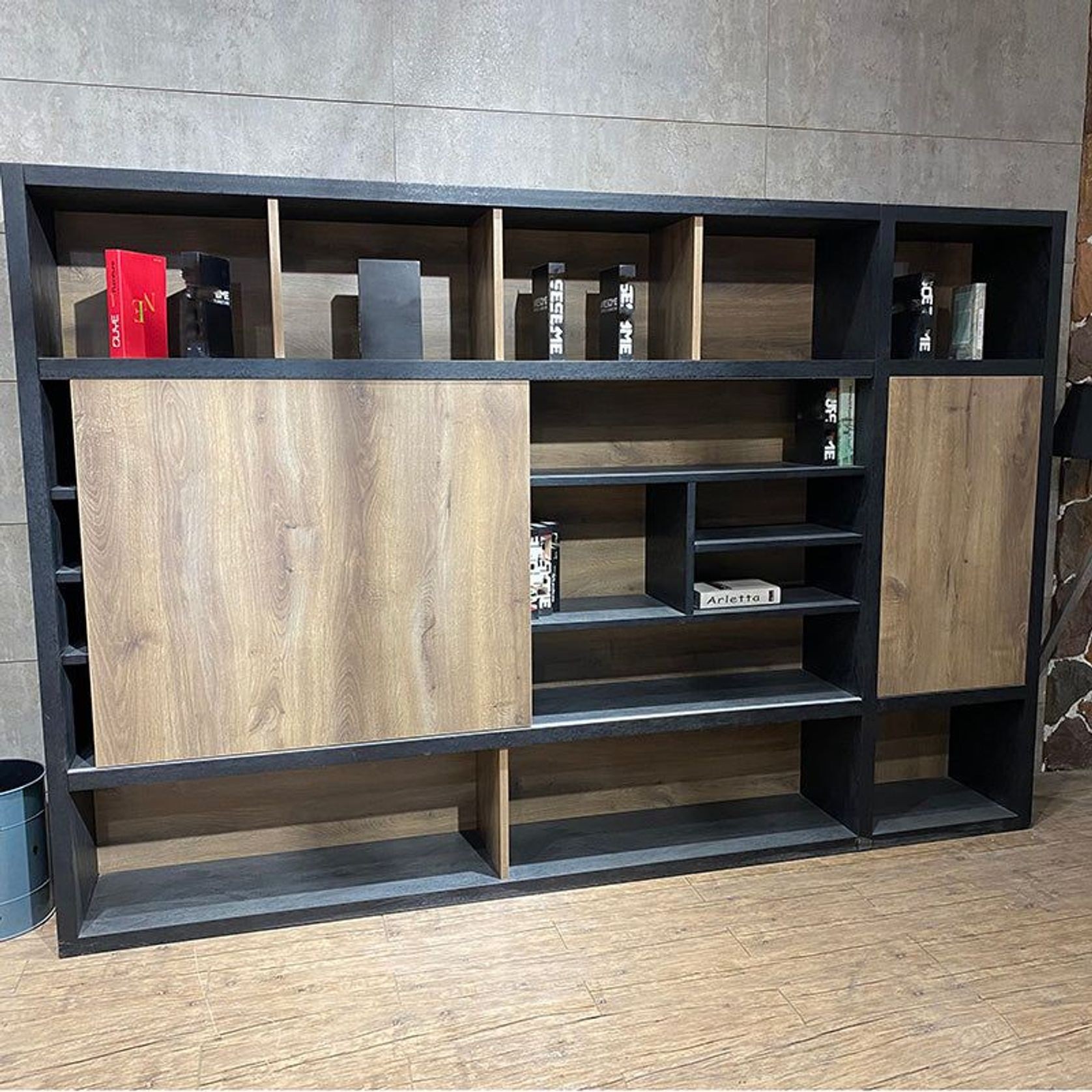 PHOENIX Display Wall Unit 3.0M - Warm Oak & Black gallery detail image