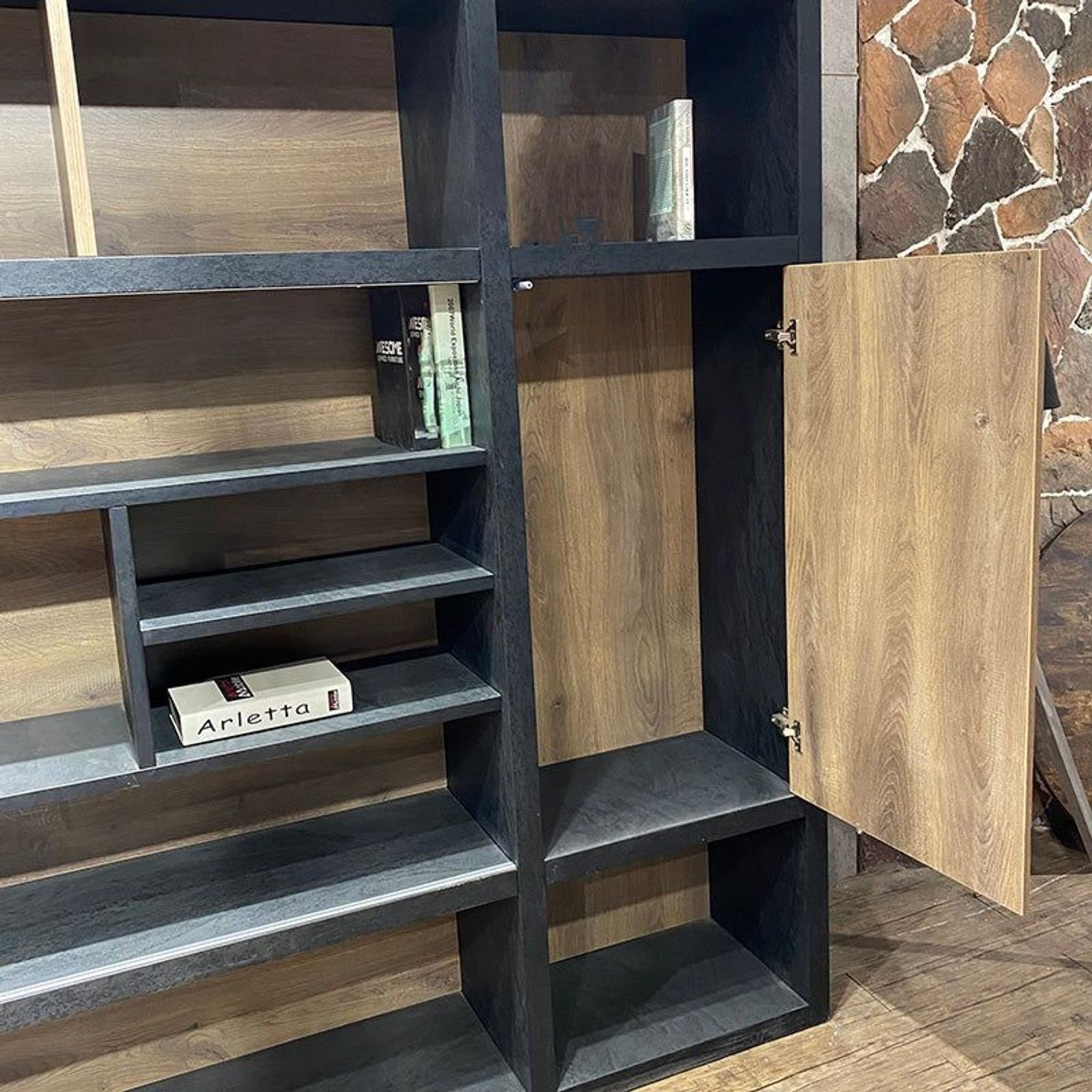 PHOENIX Display Wall Unit 3.0M - Warm Oak & Black gallery detail image