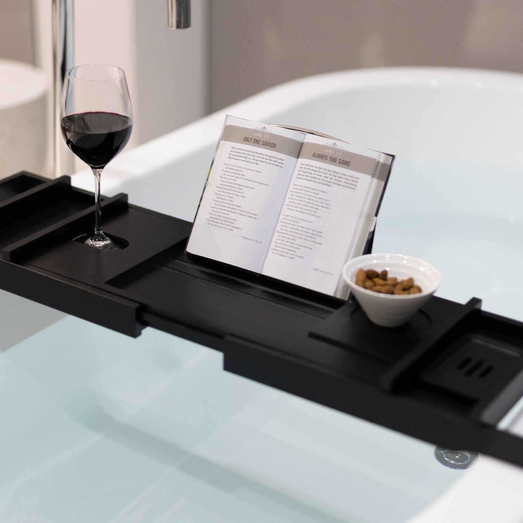 Serenity Bamboo Bath Caddy - Black gallery detail image