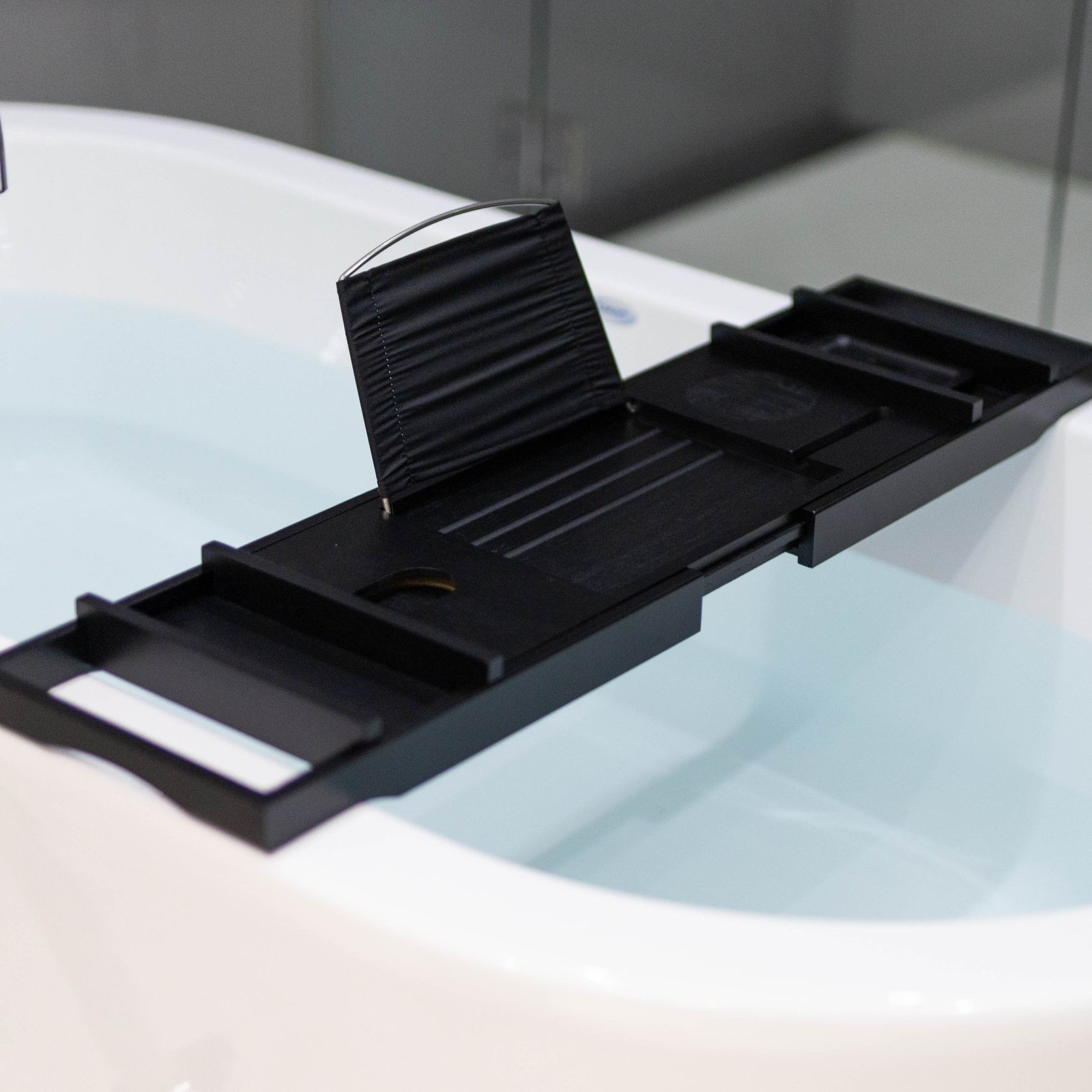 Serenity Bamboo Bath Caddy - Black gallery detail image