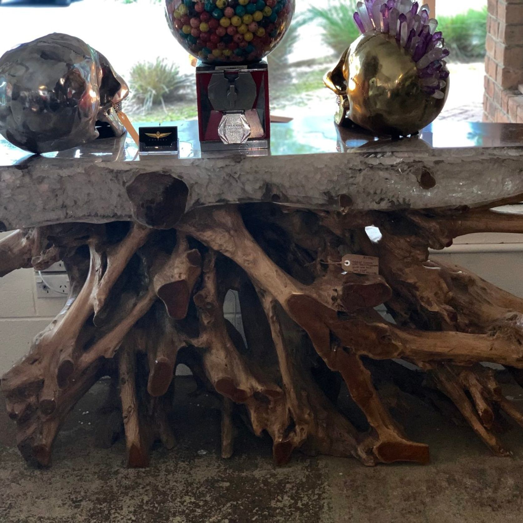 Natural Teak Root Wood Console Table With Resin Top gallery detail image