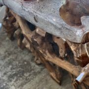 Natural Teak Root Wood Console Table With Resin Top gallery detail image