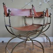 Vintage Iron & Leather Curule Chairs (Pair) gallery detail image