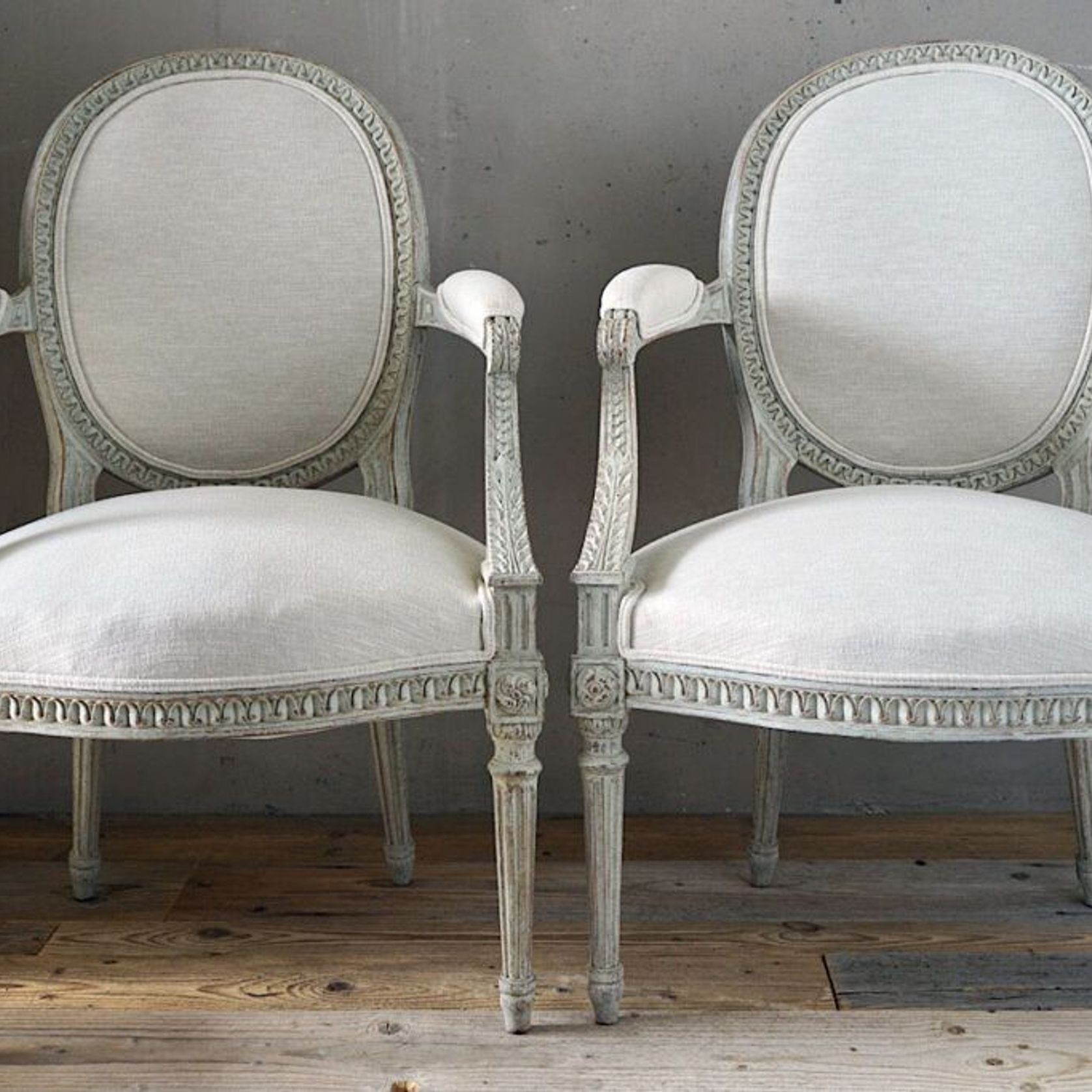 French Louis XVI Painted Armchairs (Pair) gallery detail image