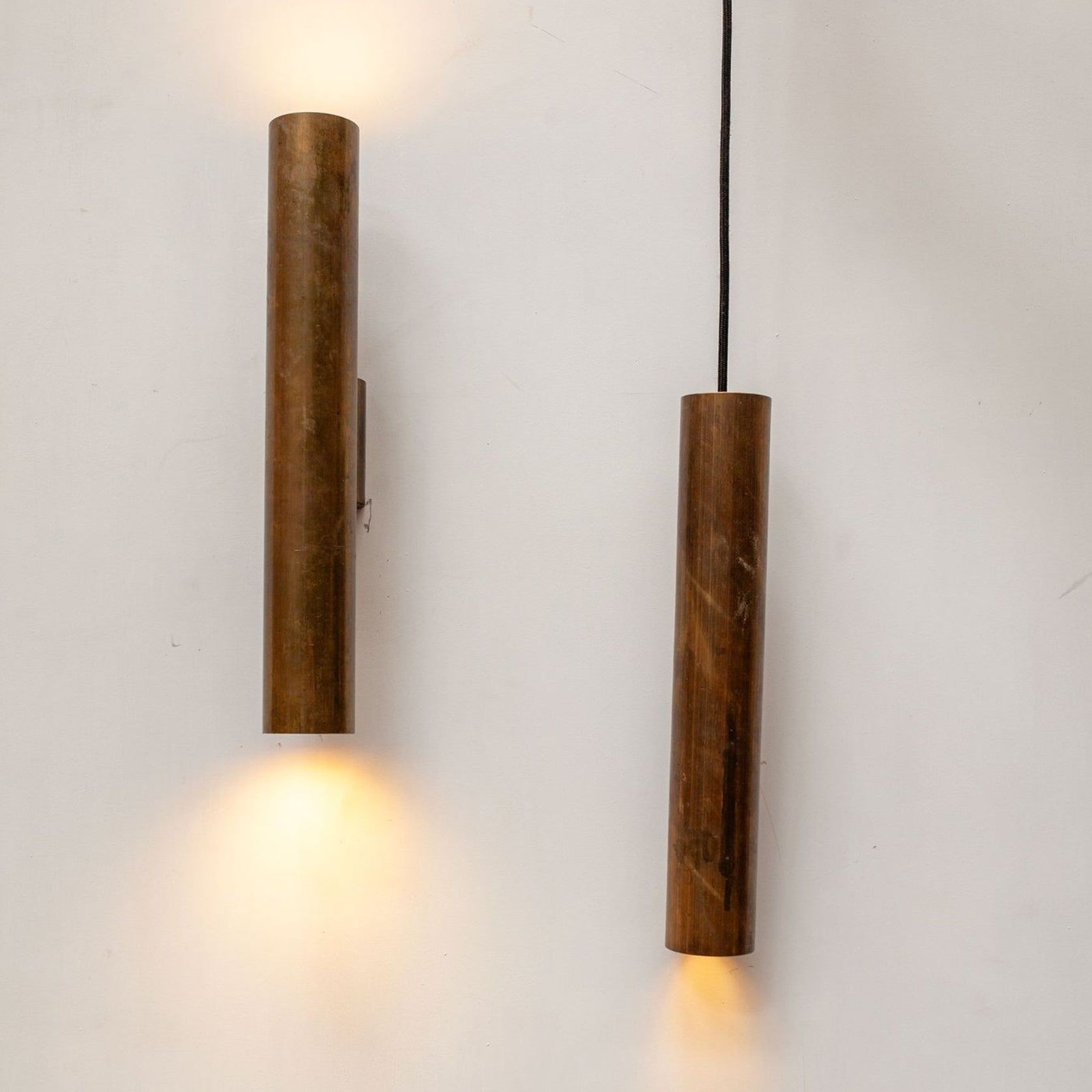 Patinated Brass Cylindrical Pendant & Sconce gallery detail image