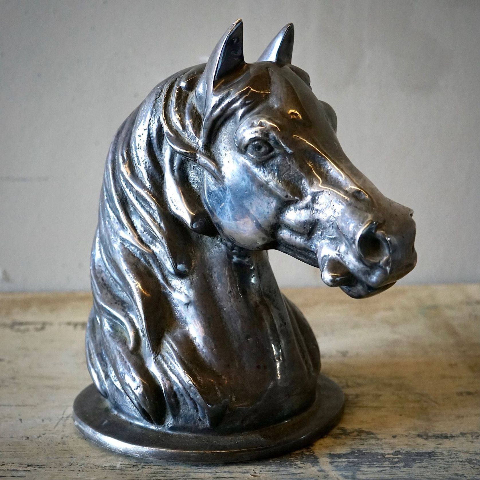 Vintage French Silvered Bronze Horse Head gallery detail image