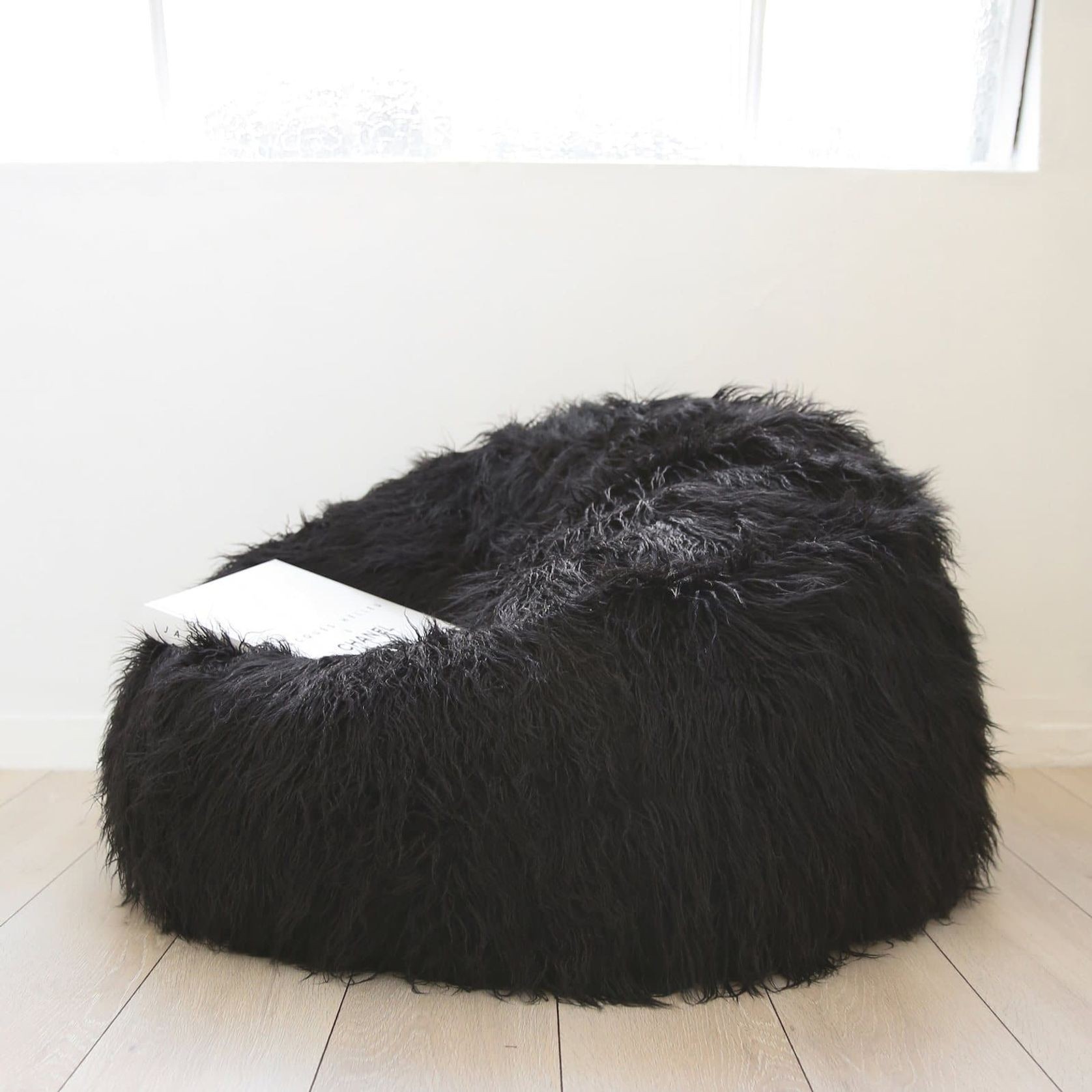 Fur Bean Bag - Black Shaggy gallery detail image