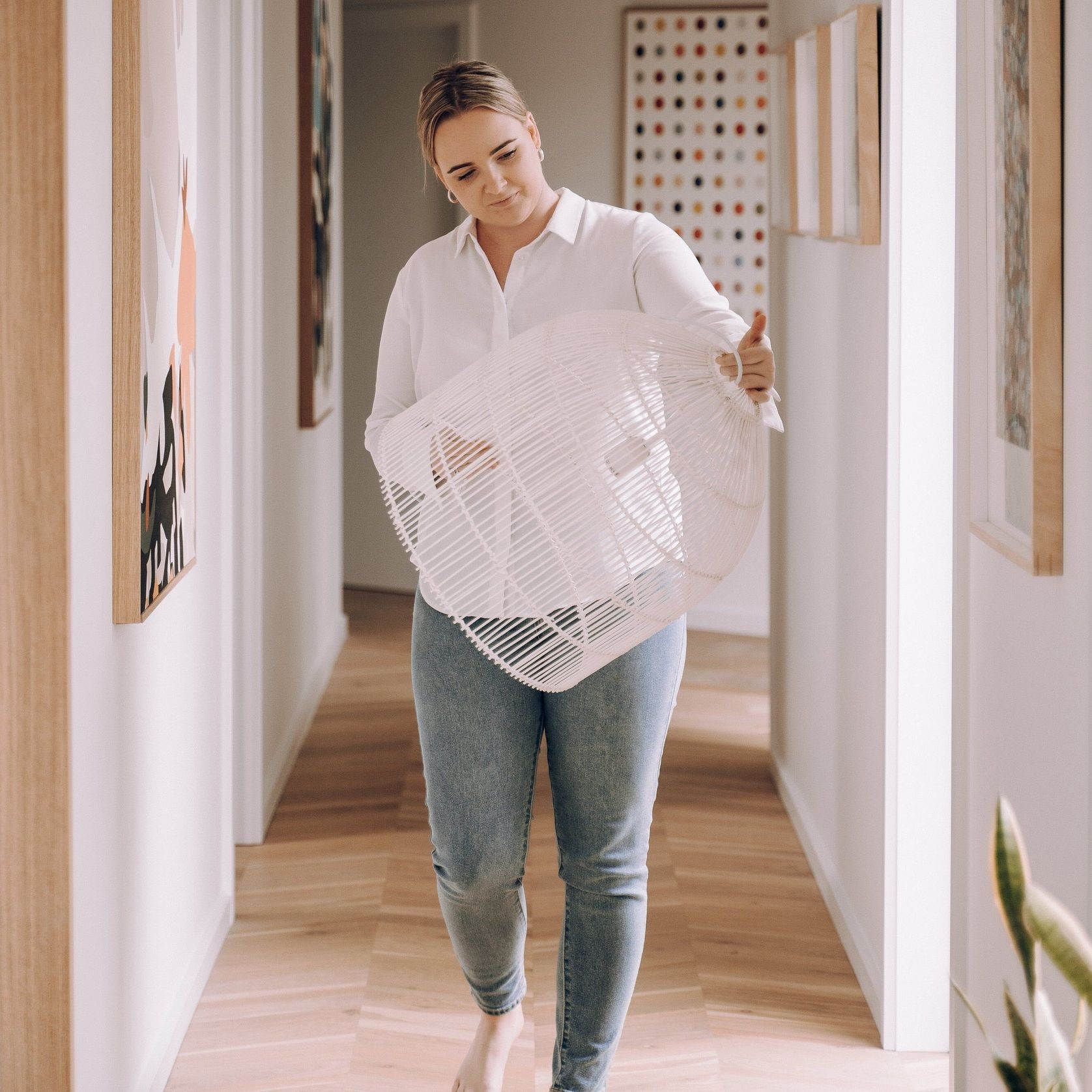 Whitewash Cane Rattan Pendant Light - Siena - 2 Sizes gallery detail image