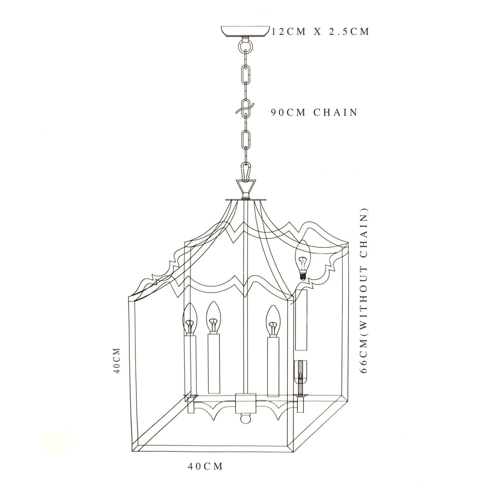 Detailed Box Frame Lantern Pendant Light - Champagne gallery detail image