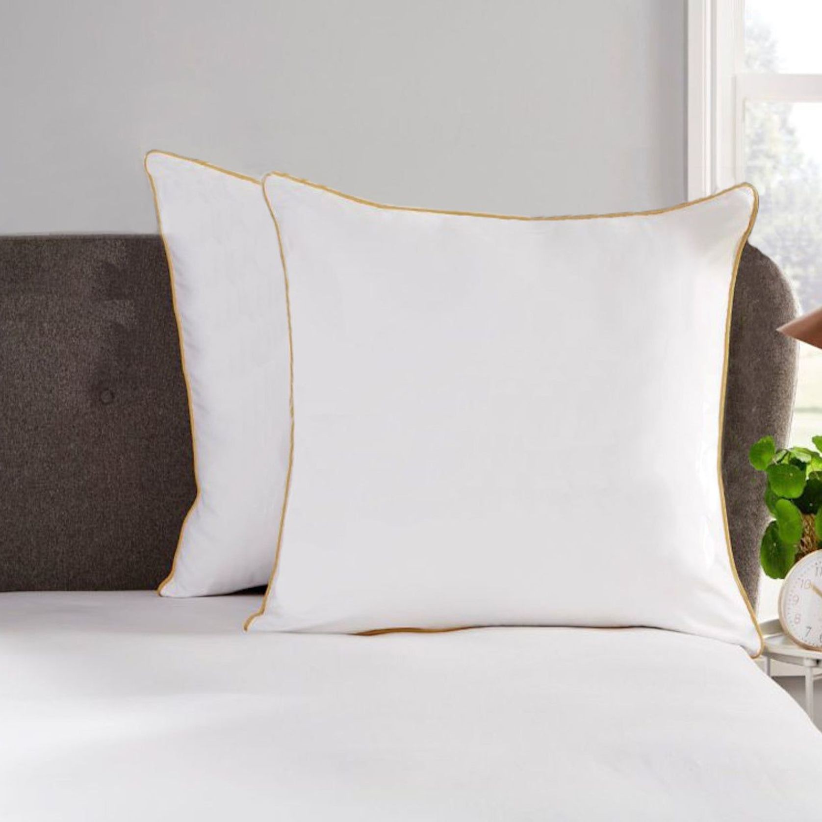 Plaza Collection European Pillowcase Set - Gold Piping gallery detail image