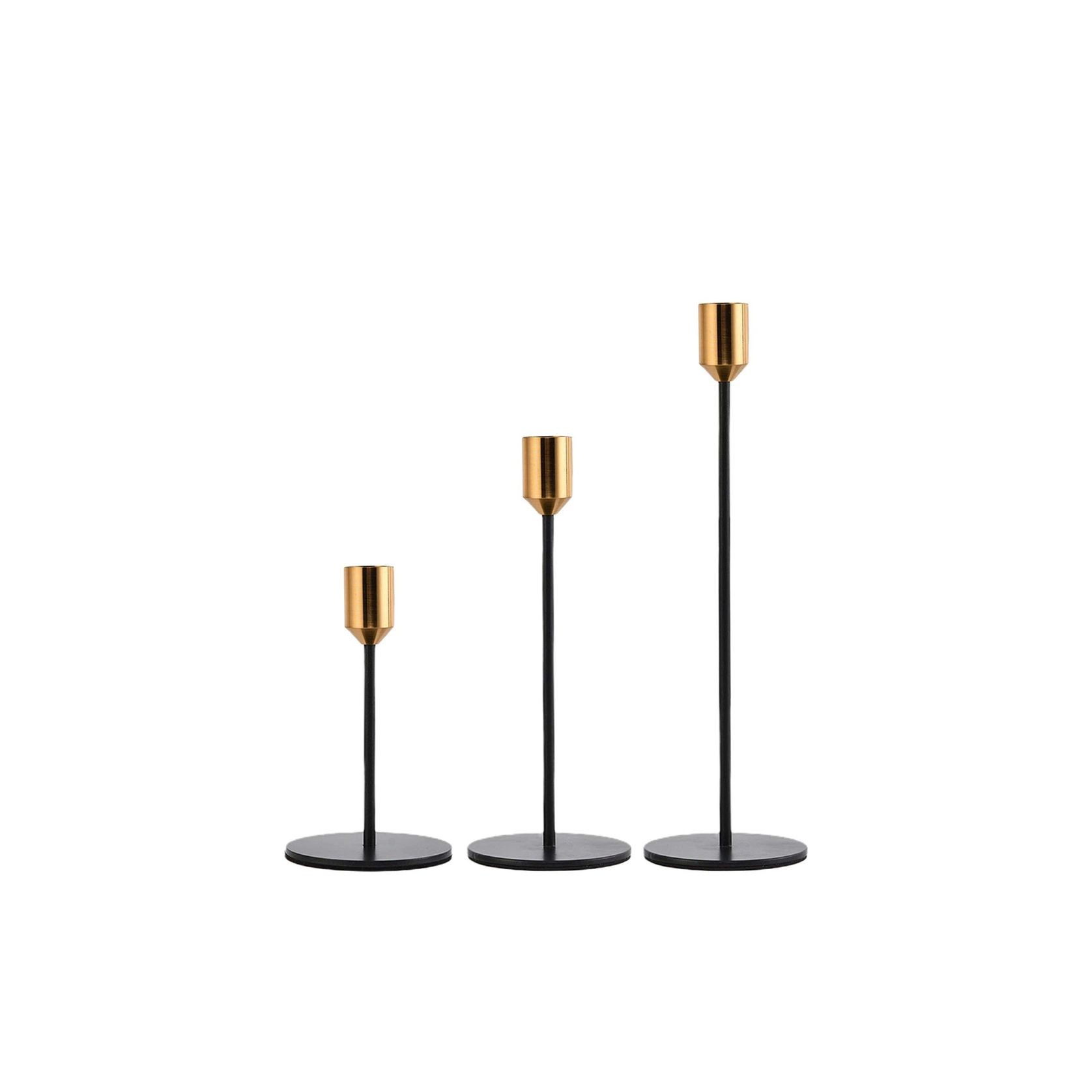 3pc Candlestick Set - Black and Brass gallery detail image