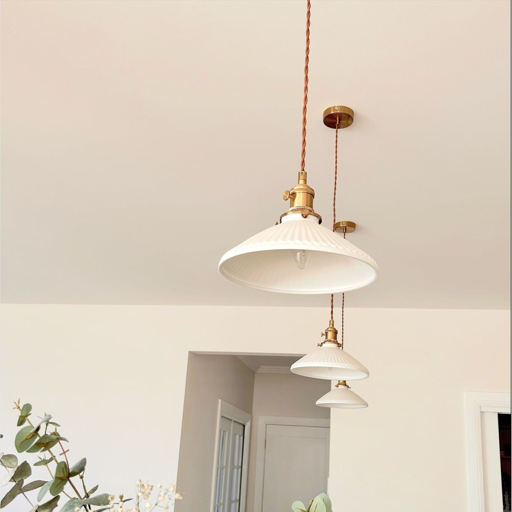 Hollie | Gold Ceramic Pleated Pendant Light gallery detail image