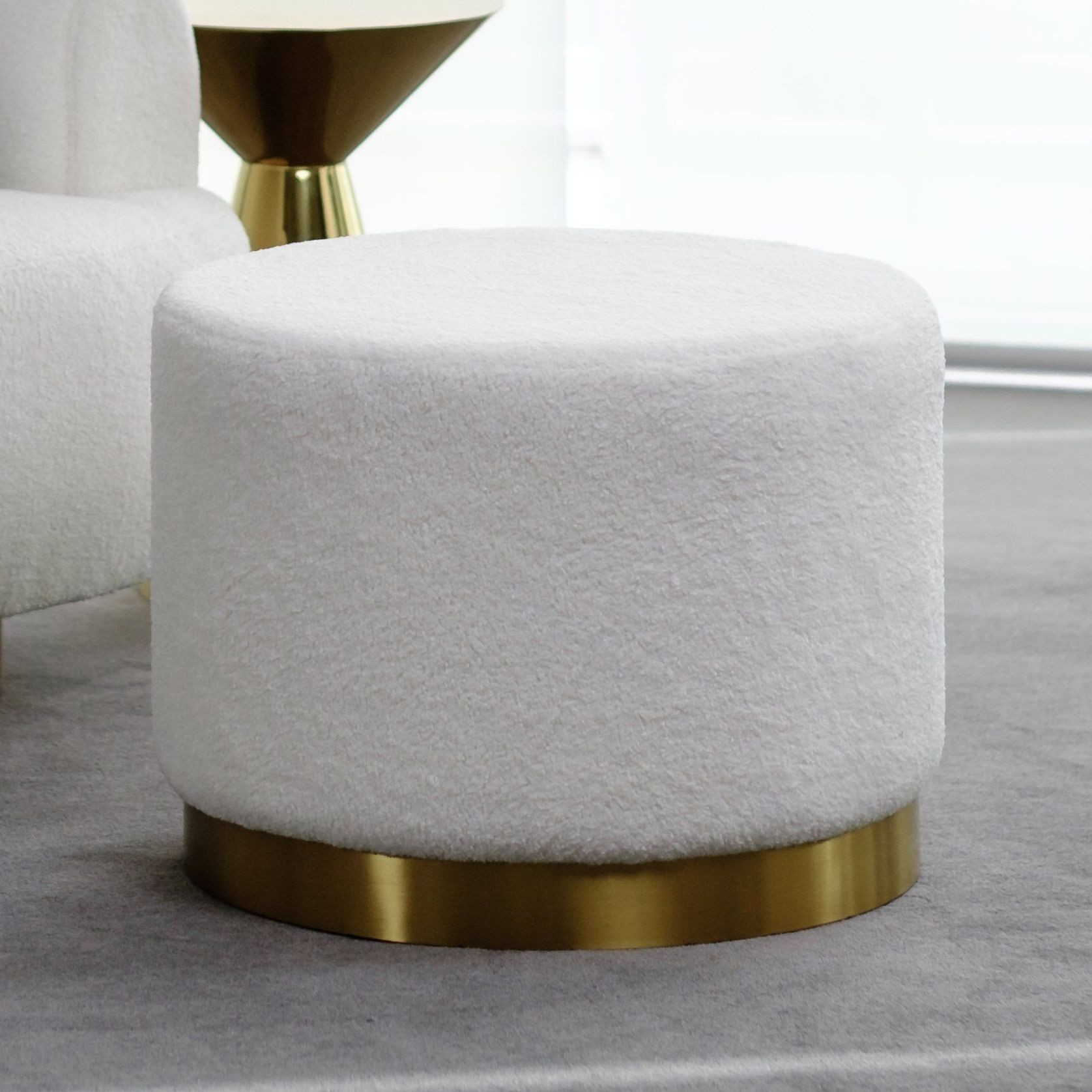 Boucle Ottoman Stool - Gold Base - 60cm gallery detail image
