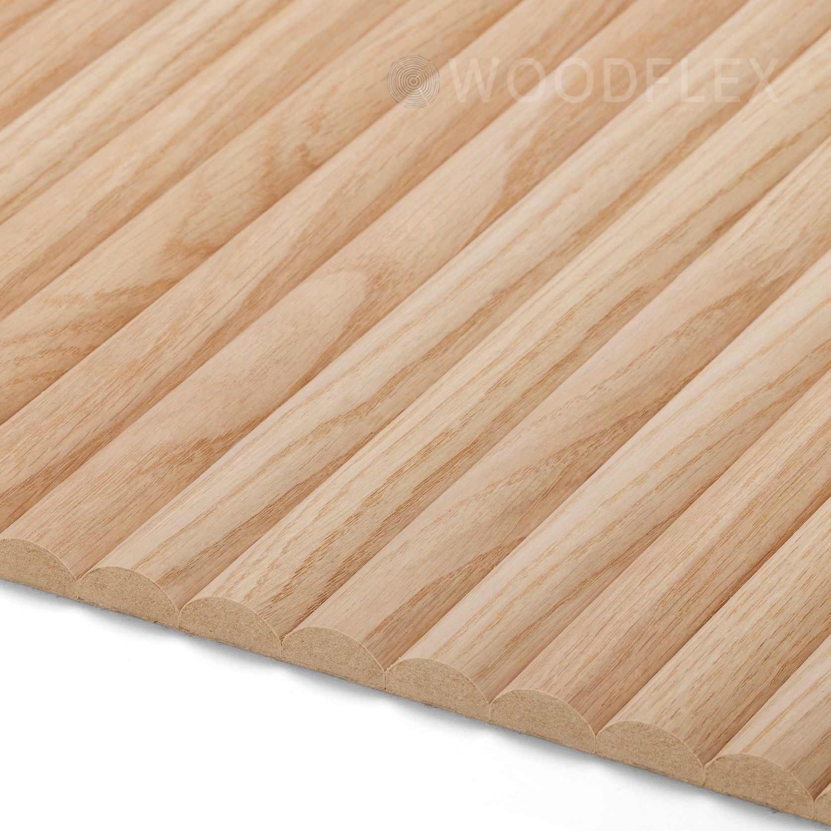WOODFLEX Flexible Wooden Slat Wall Panel - Oak Veneer - 3000mm x 600mm - Half Round gallery detail image