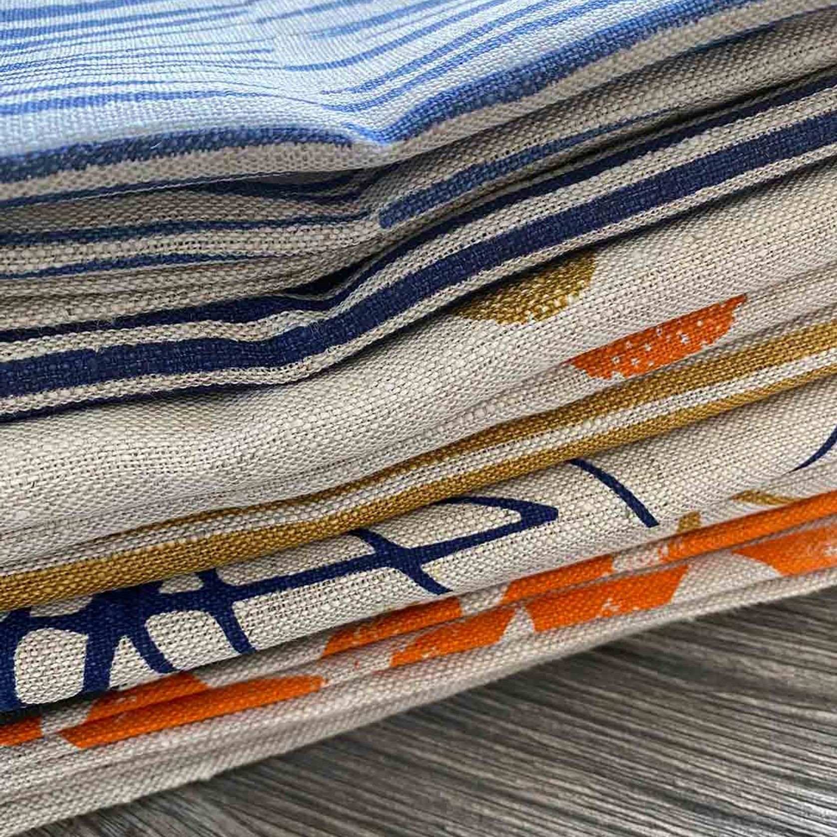 Hand-printed 100% Linen Tea Towel - Twigs, Navy Blue gallery detail image