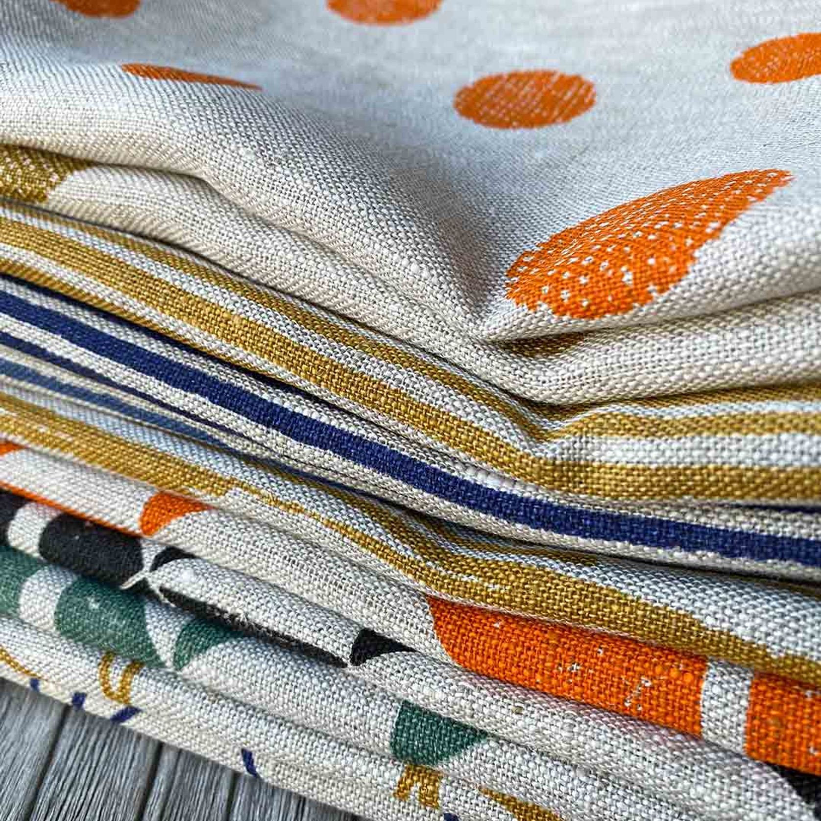 Hand-printed 100% Linen Tea Towel - Spots, Orange gallery detail image