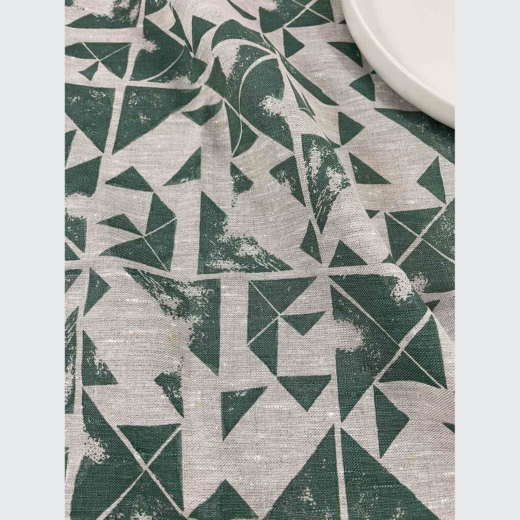 Hand-printed 100% Linen Tea Towel - Foundation, Green gallery detail image