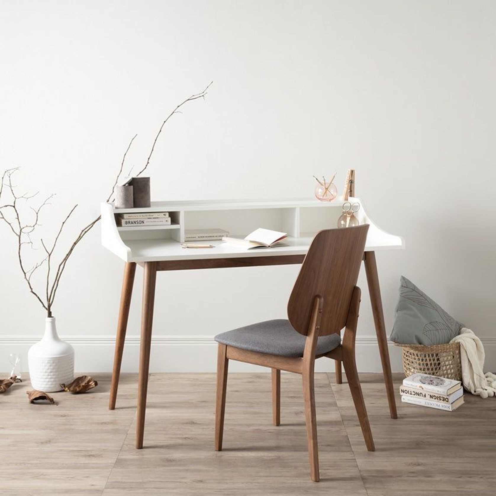 LAGOM Study Desk 120cm - White & Walnut gallery detail image