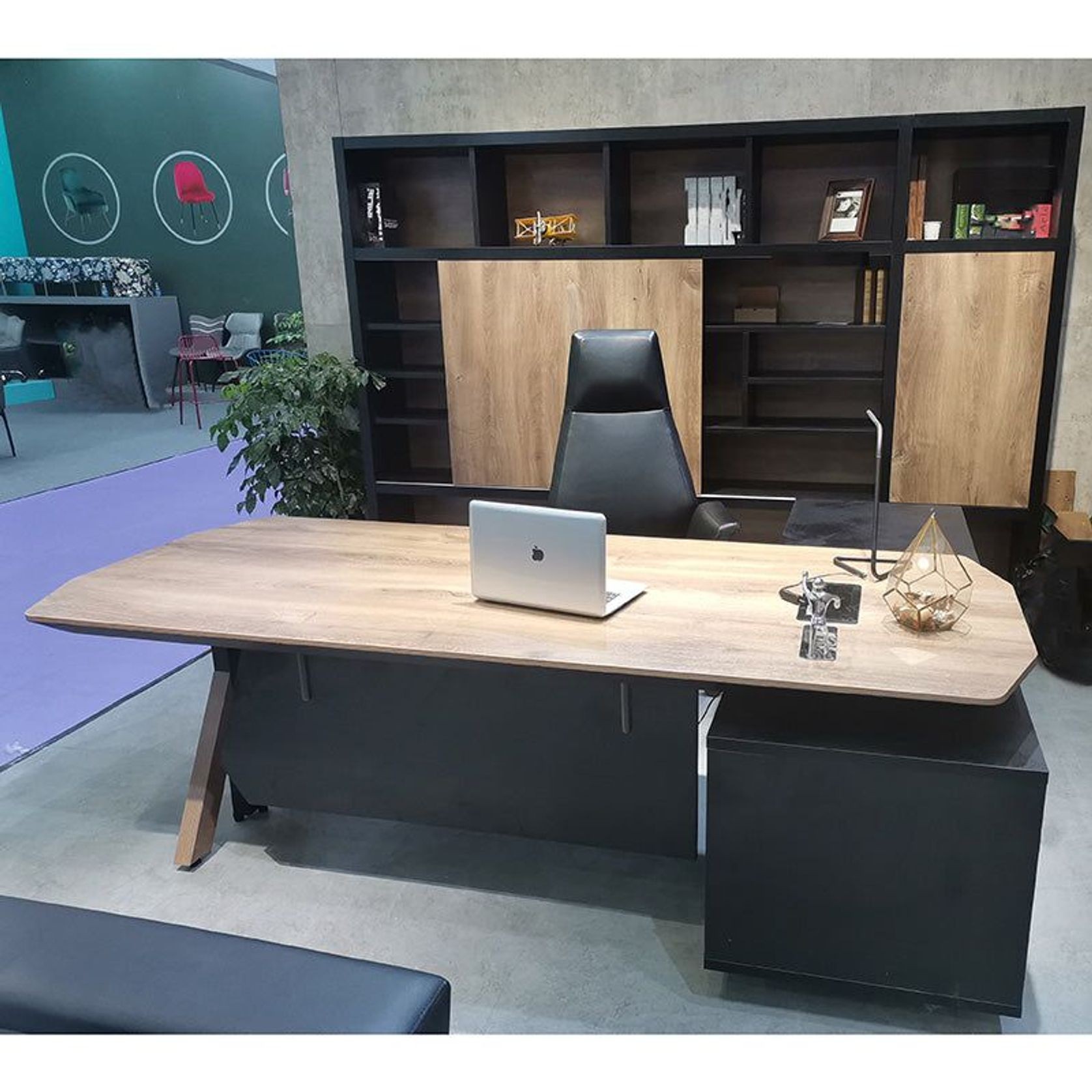EASTON Sit Stand Electric Lift Executive Desk with Left Return 2.2m - Warm Oak & Black gallery detail image